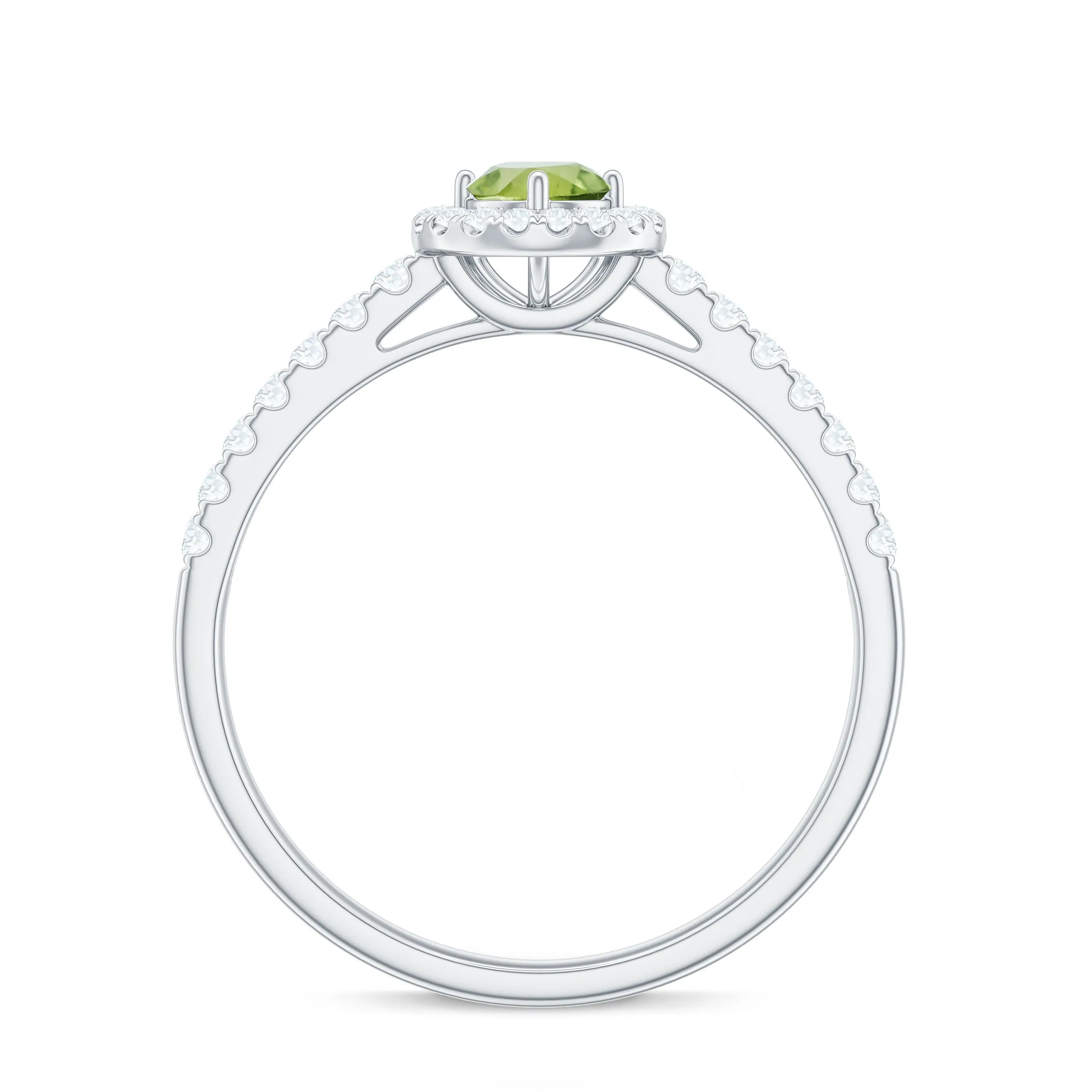 0.75 CT Peridot and Diamond Halo Engagement Ring