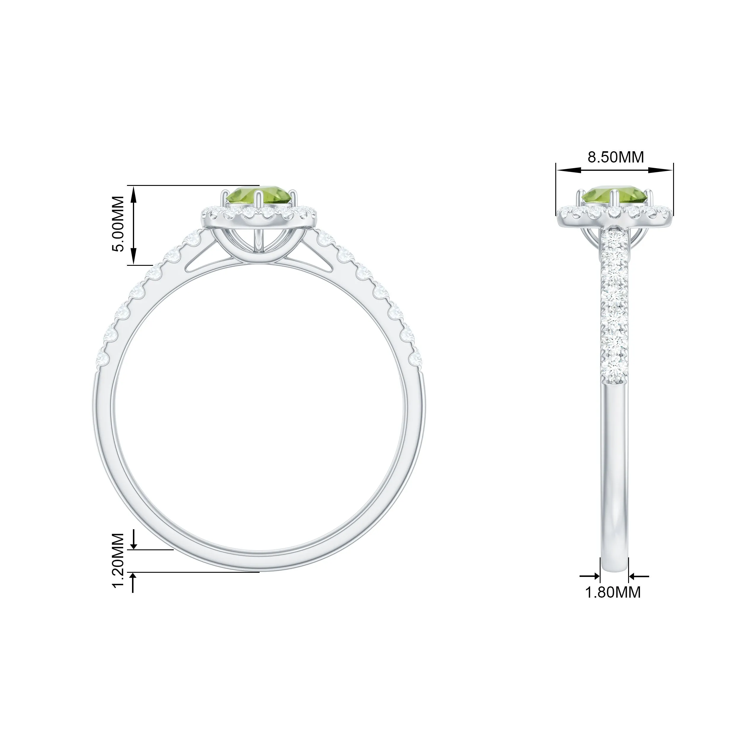 0.75 CT Peridot and Diamond Halo Engagement Ring