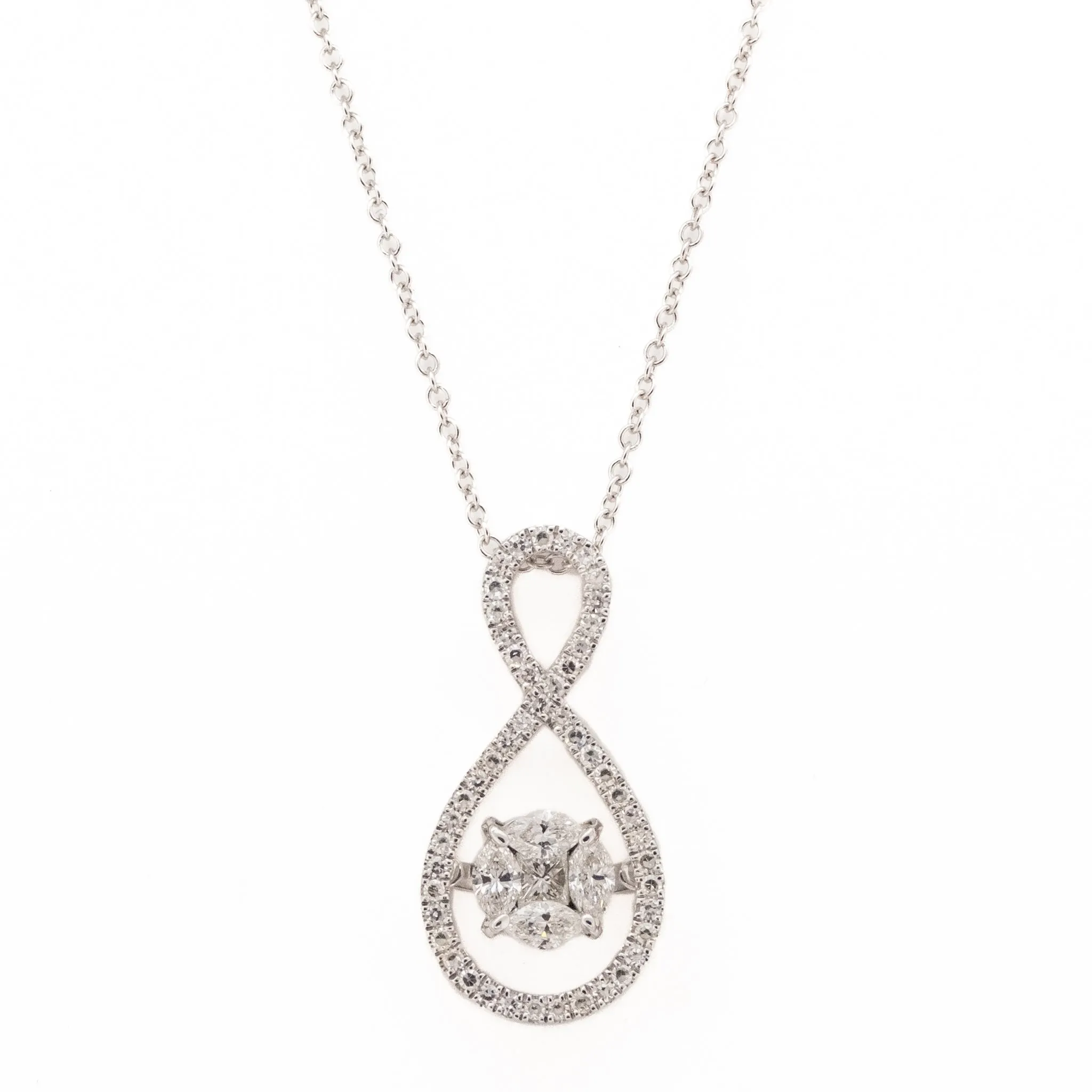 0.75ctw Dancing Diamond Pendant on 18" Necklace in 14K White Gold