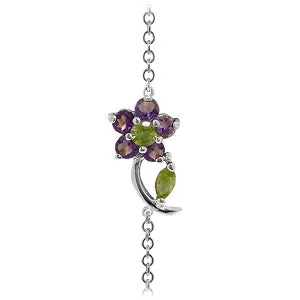 0.87 Carat 14K Solid White Gold Flower Bracelet Amethyst Peridot