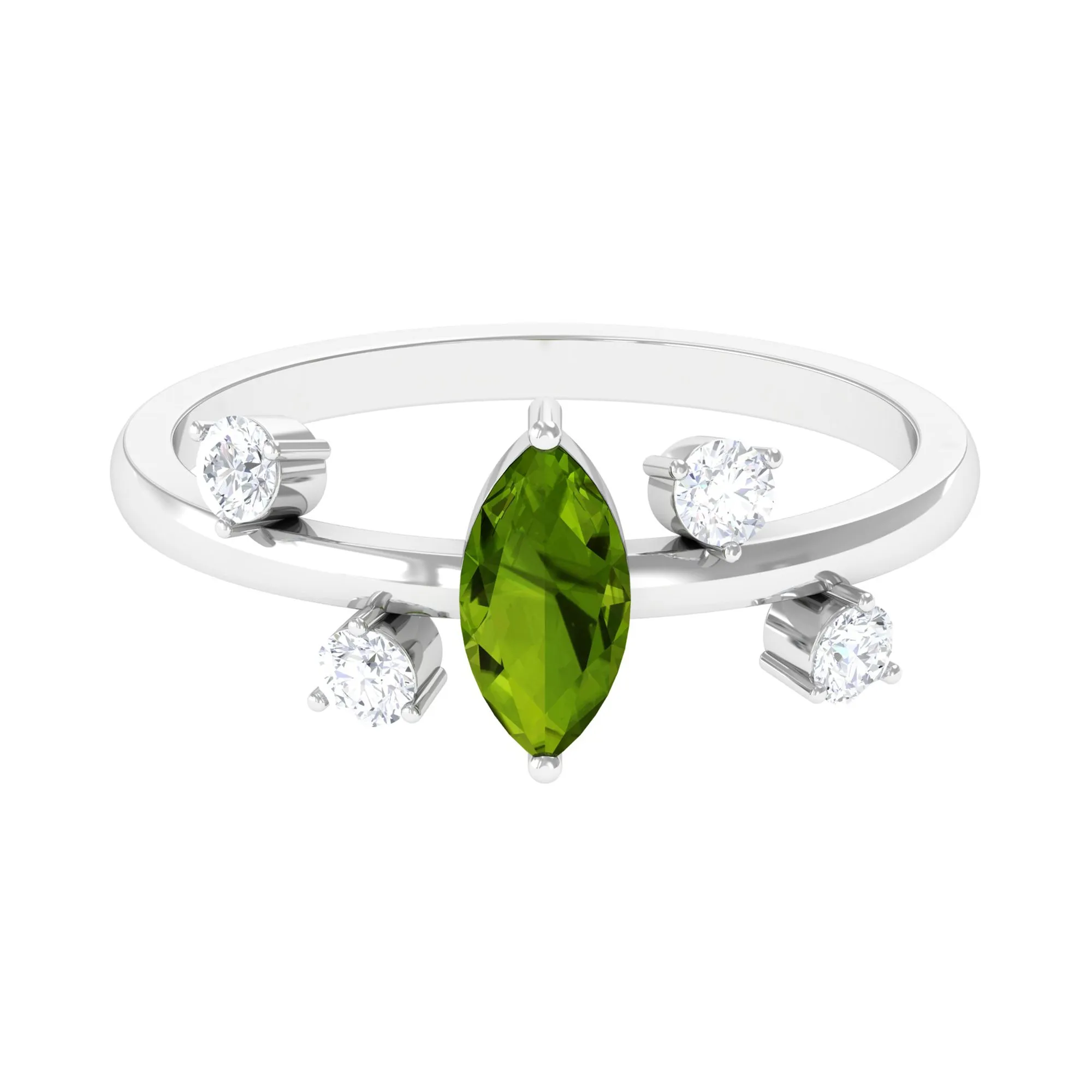 1 CT Marquise Cut Peridot Scatter Ring with Diamond Stones