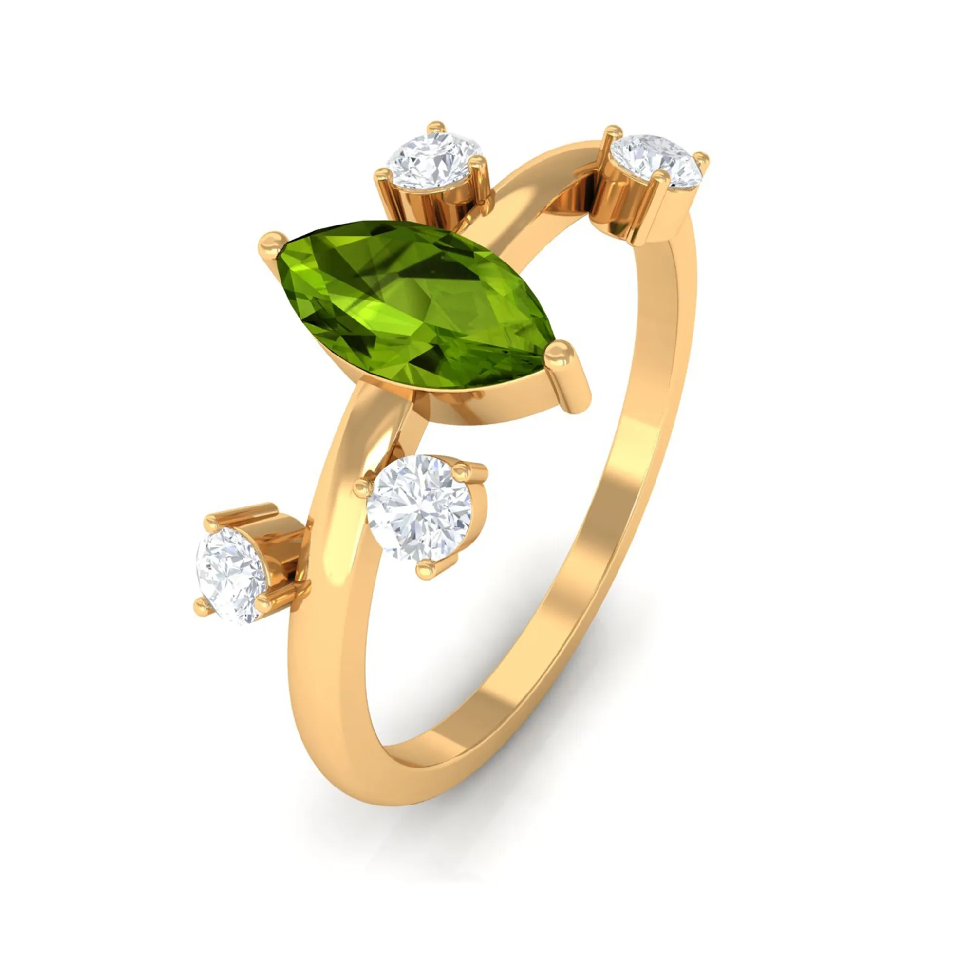 1 CT Marquise Cut Peridot Scatter Ring with Diamond Stones