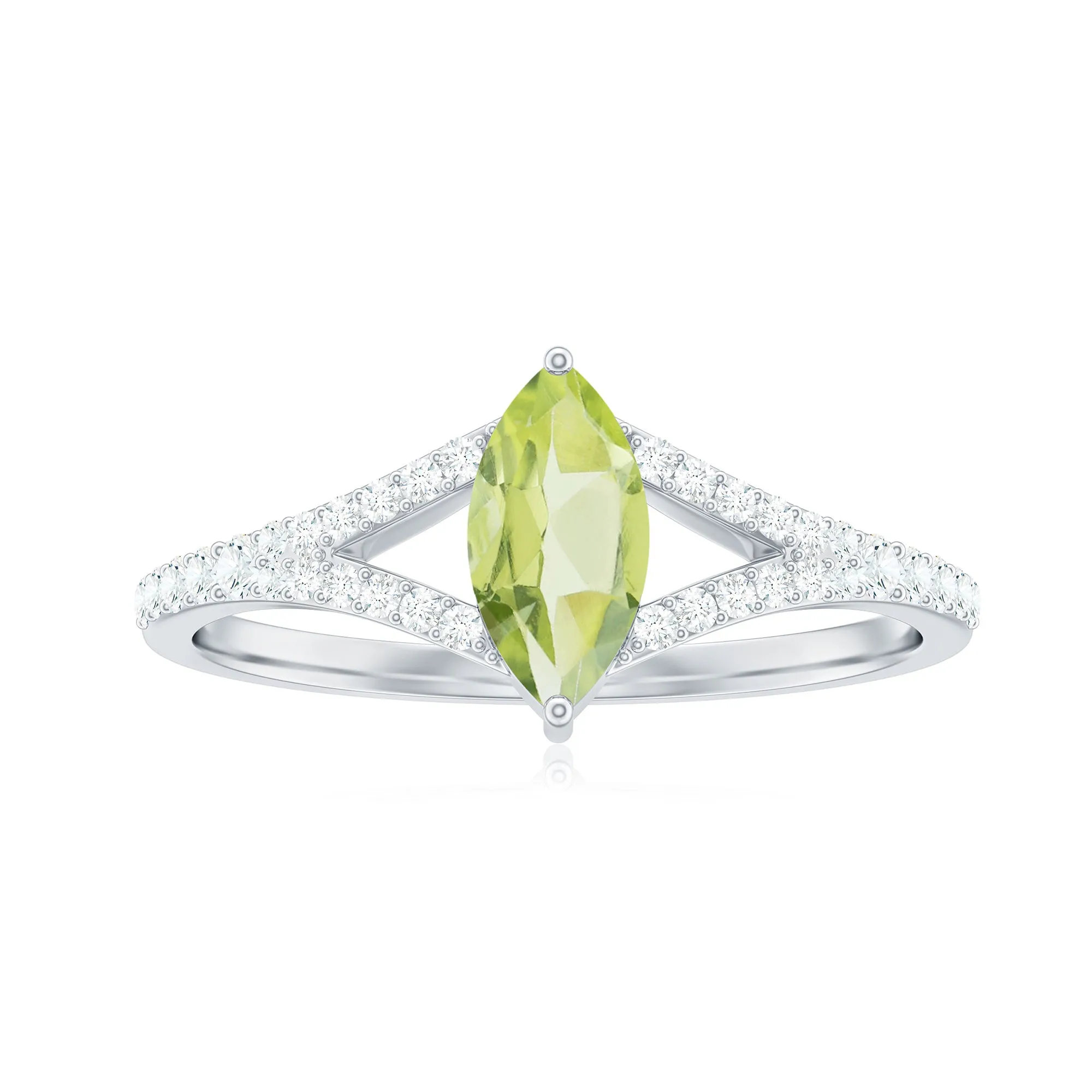 1 CT Natural Peridot Engagement Ring with Diamond Accent