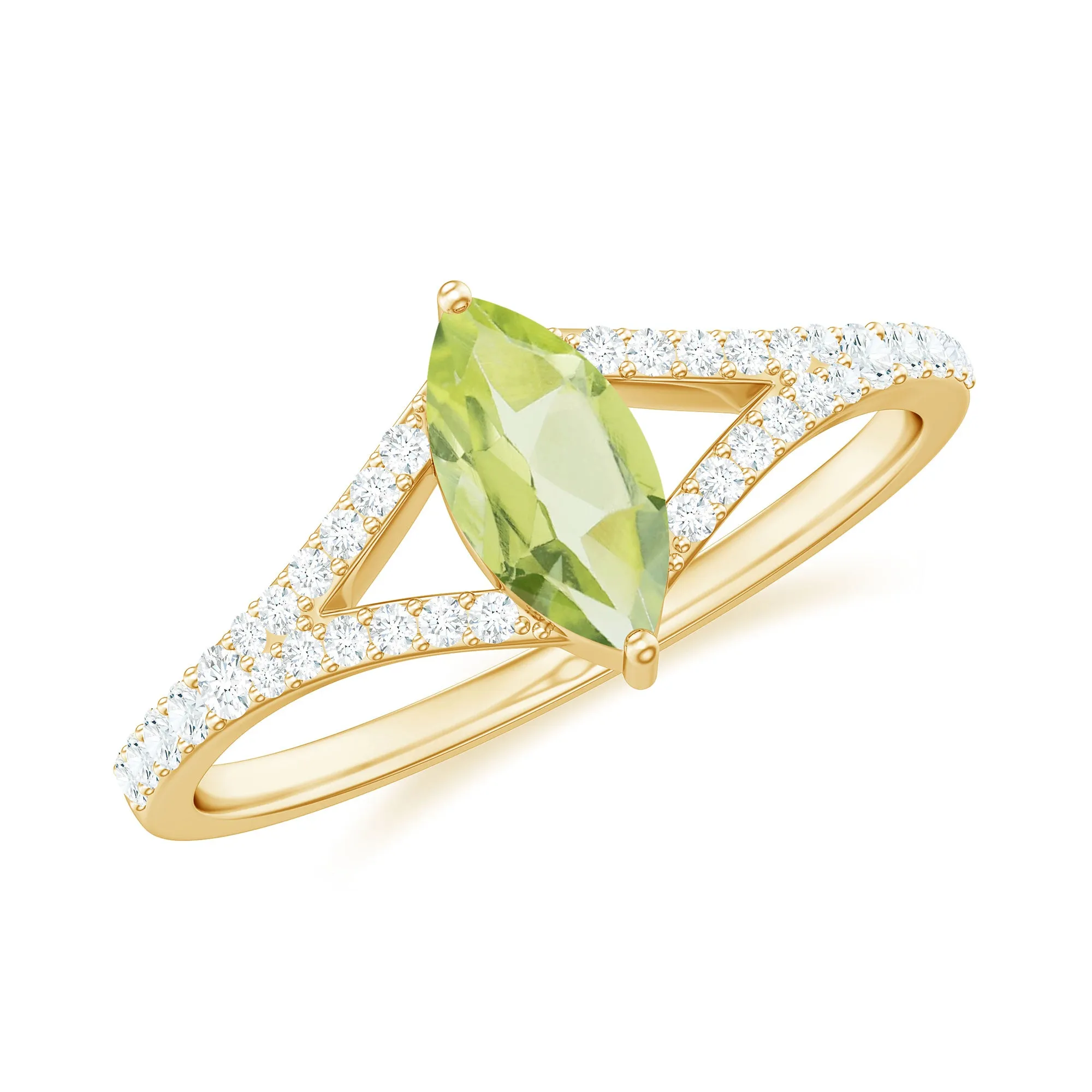 1 CT Natural Peridot Engagement Ring with Diamond Accent