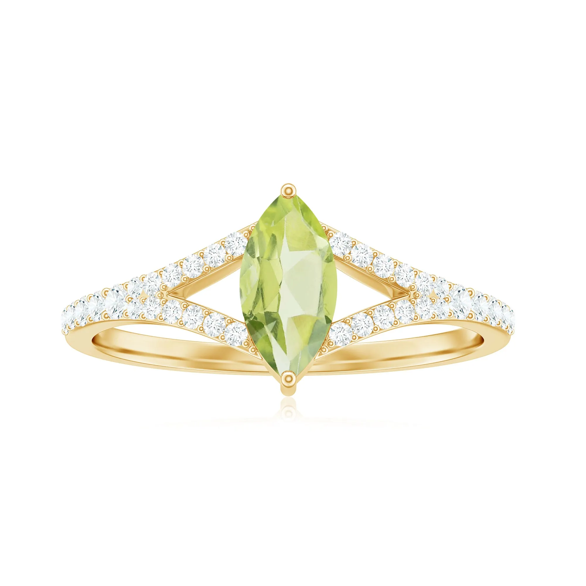 1 CT Natural Peridot Engagement Ring with Diamond Accent