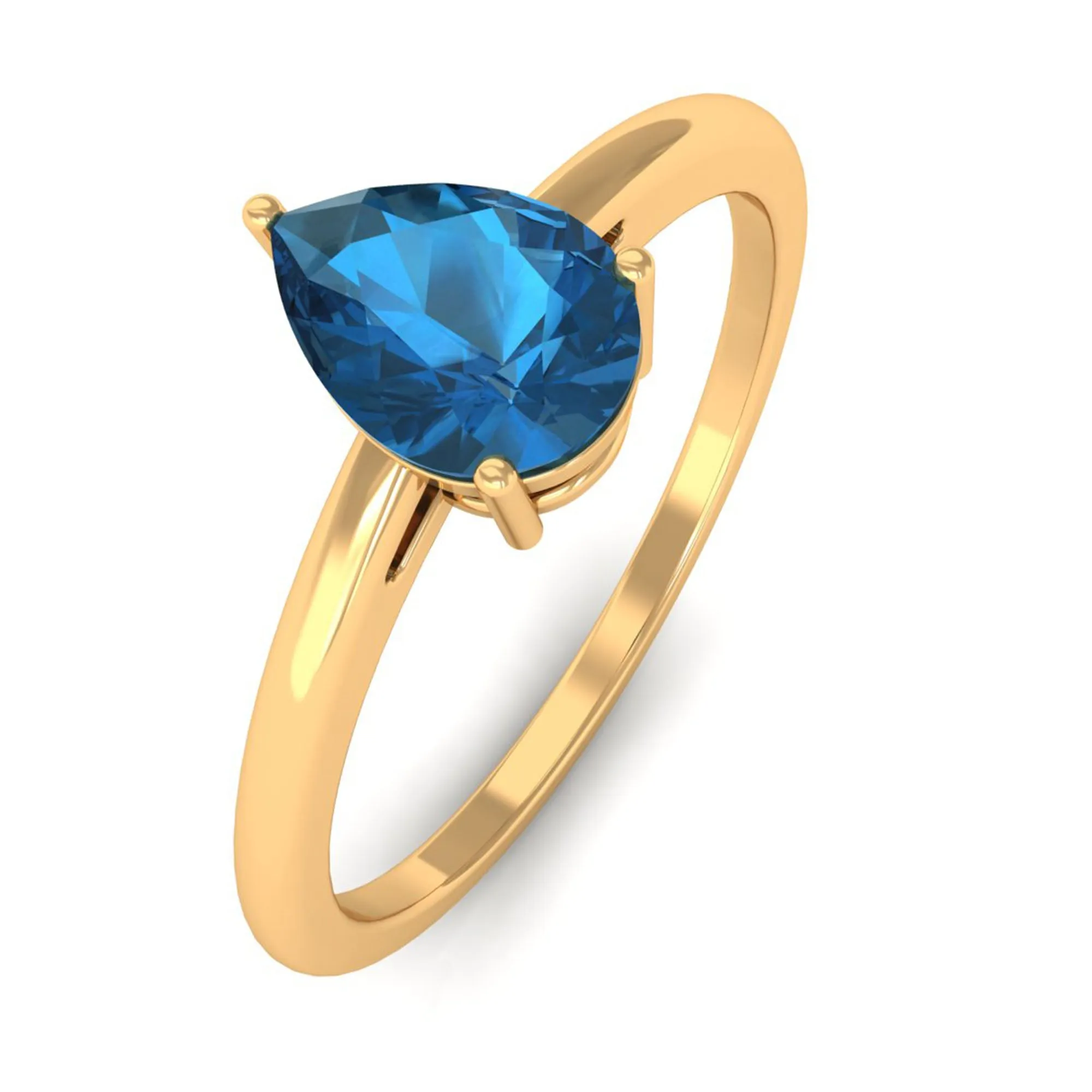 1 CT Pear Shaped London Blue Topaz Solitaire and Simple Gold Ring