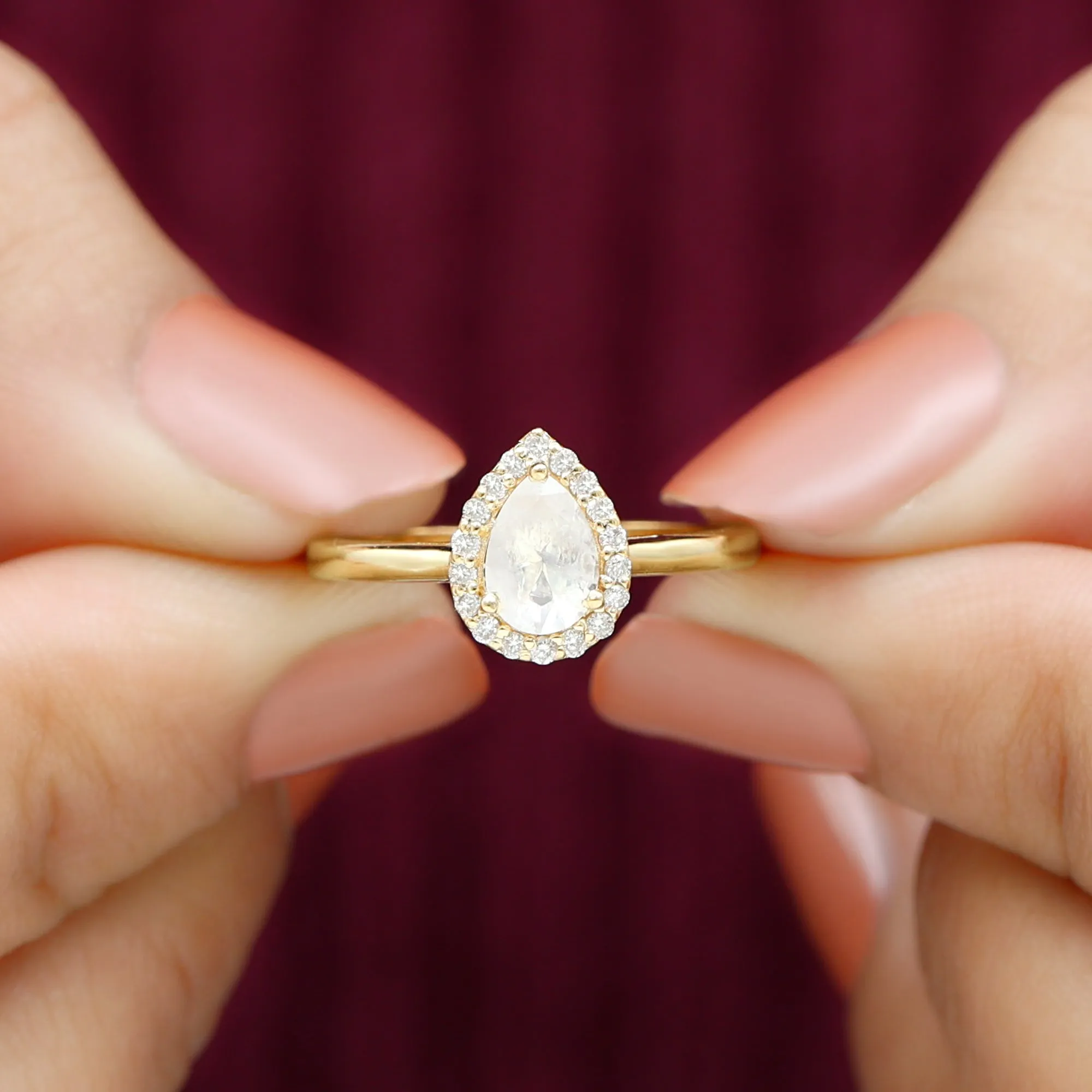 1 CT Teardrop Moonstone Ring with Diamond Accent