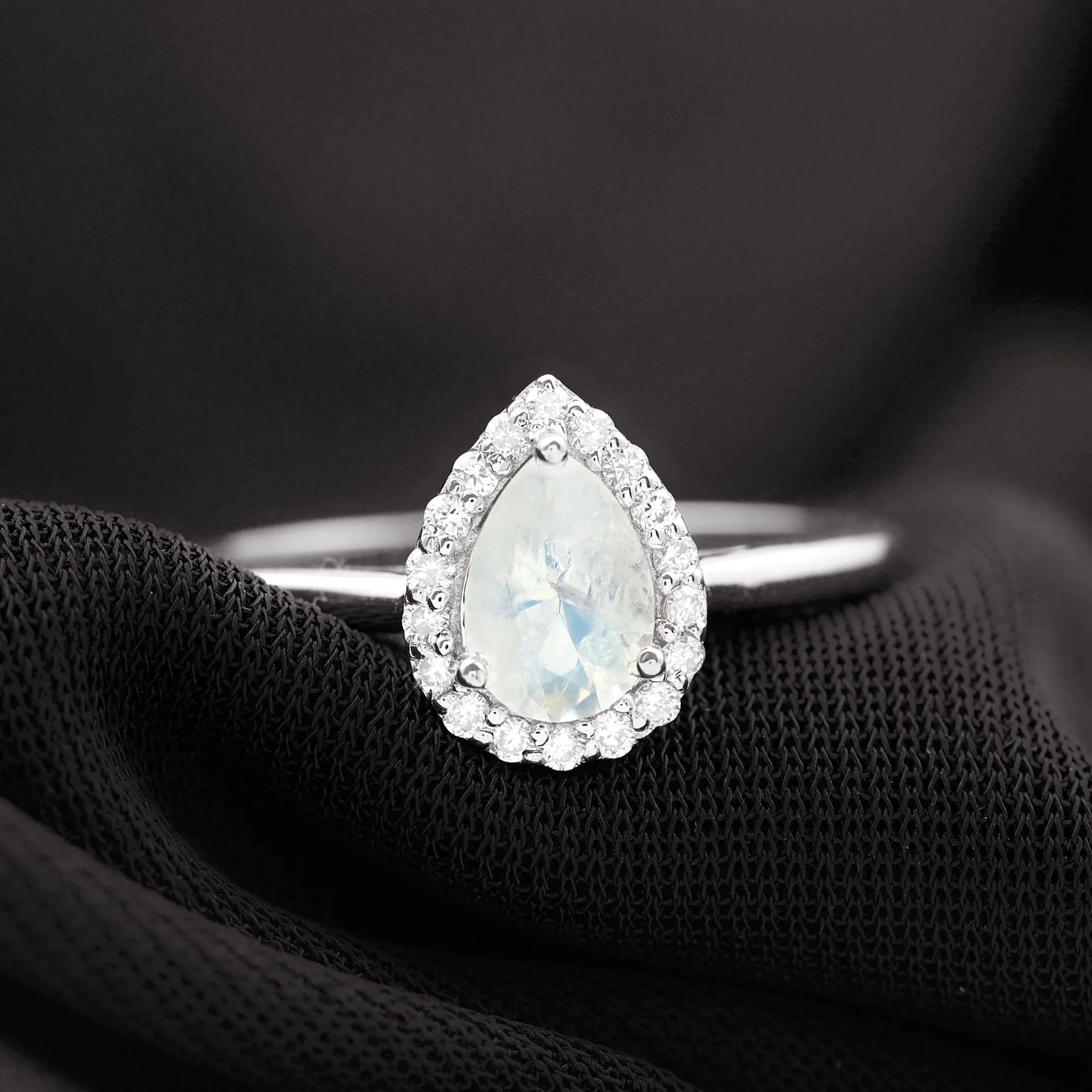 1 CT Teardrop Moonstone Ring with Diamond Accent