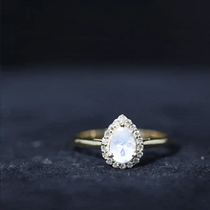 1 CT Teardrop Moonstone Ring with Diamond Accent