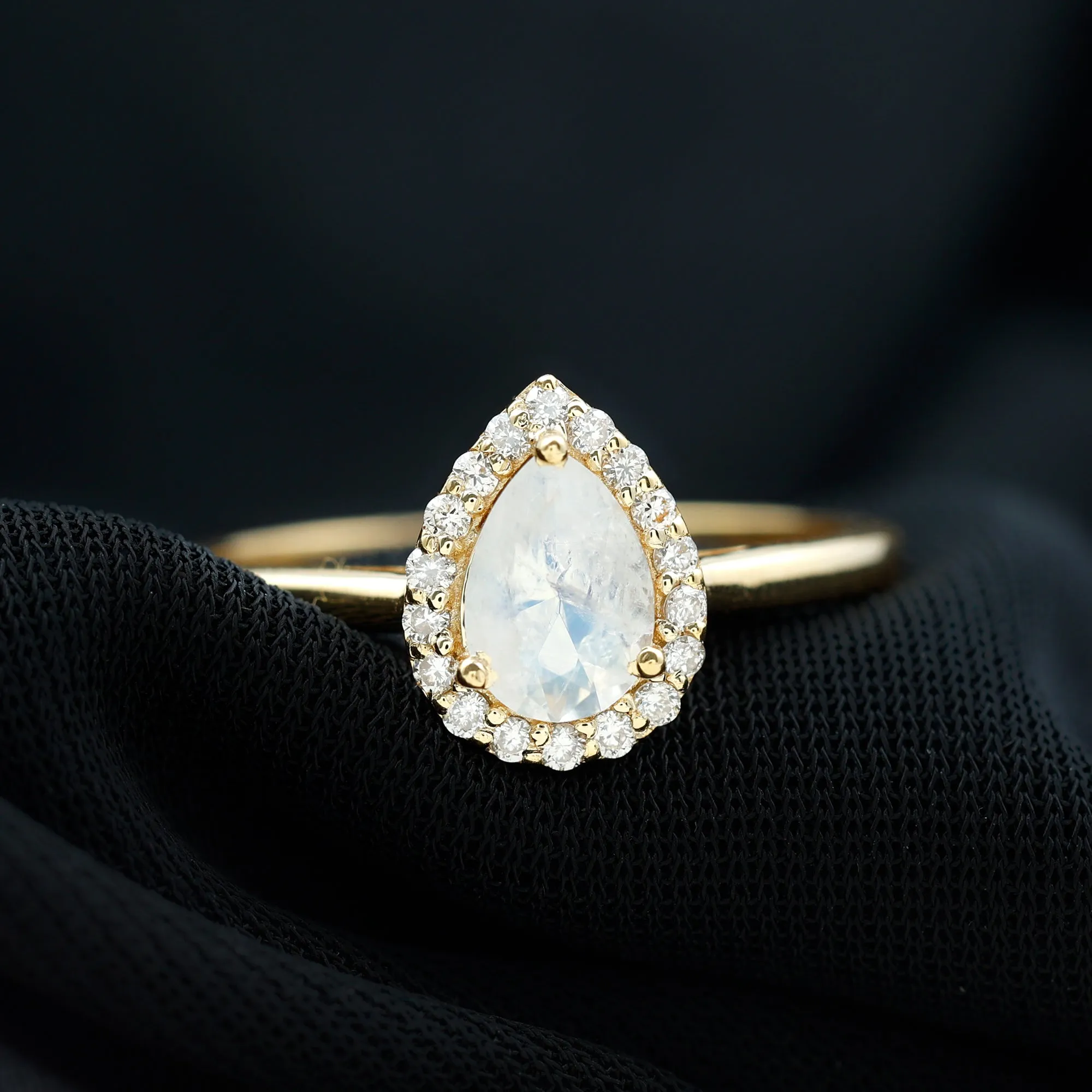 1 CT Teardrop Moonstone Ring with Diamond Accent