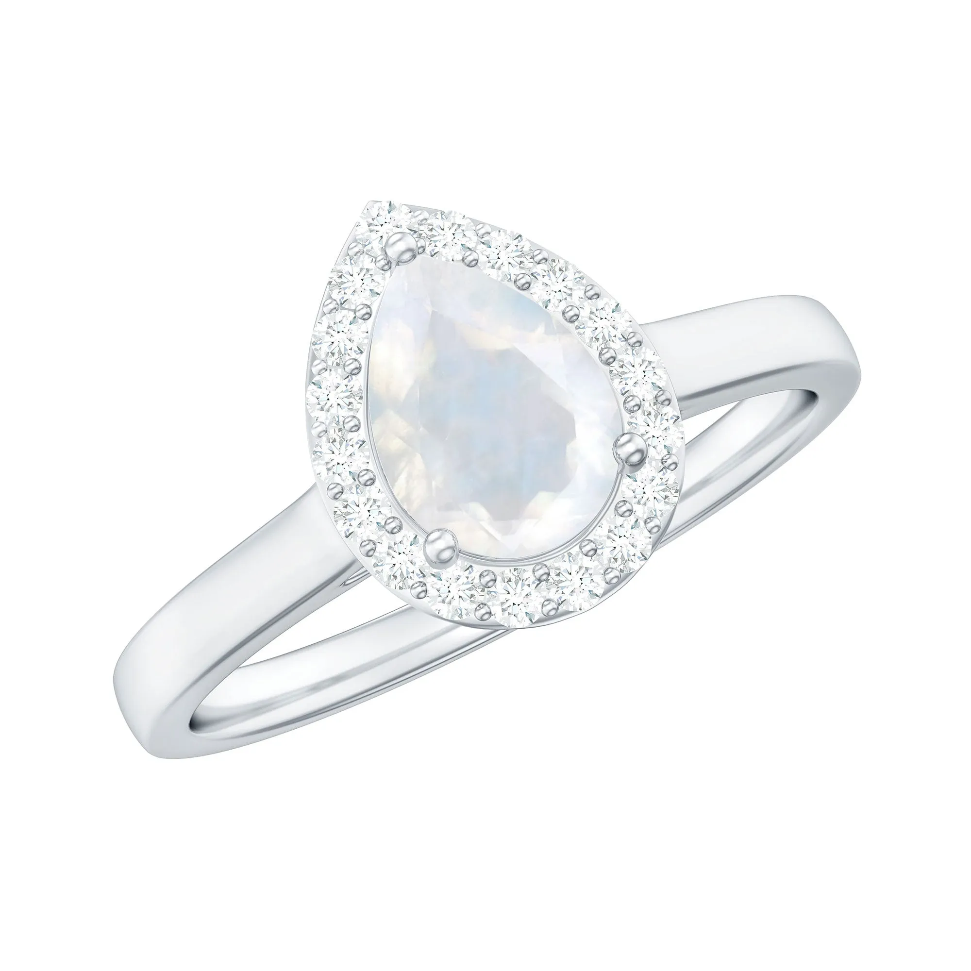 1 CT Teardrop Moonstone Ring with Diamond Accent