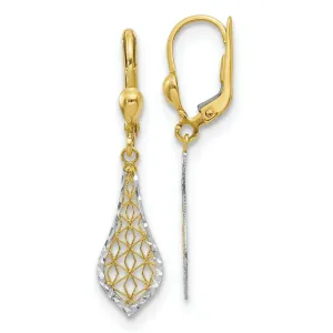 10k Two Tone Gold Fancy Dangle Lever-back Earrings