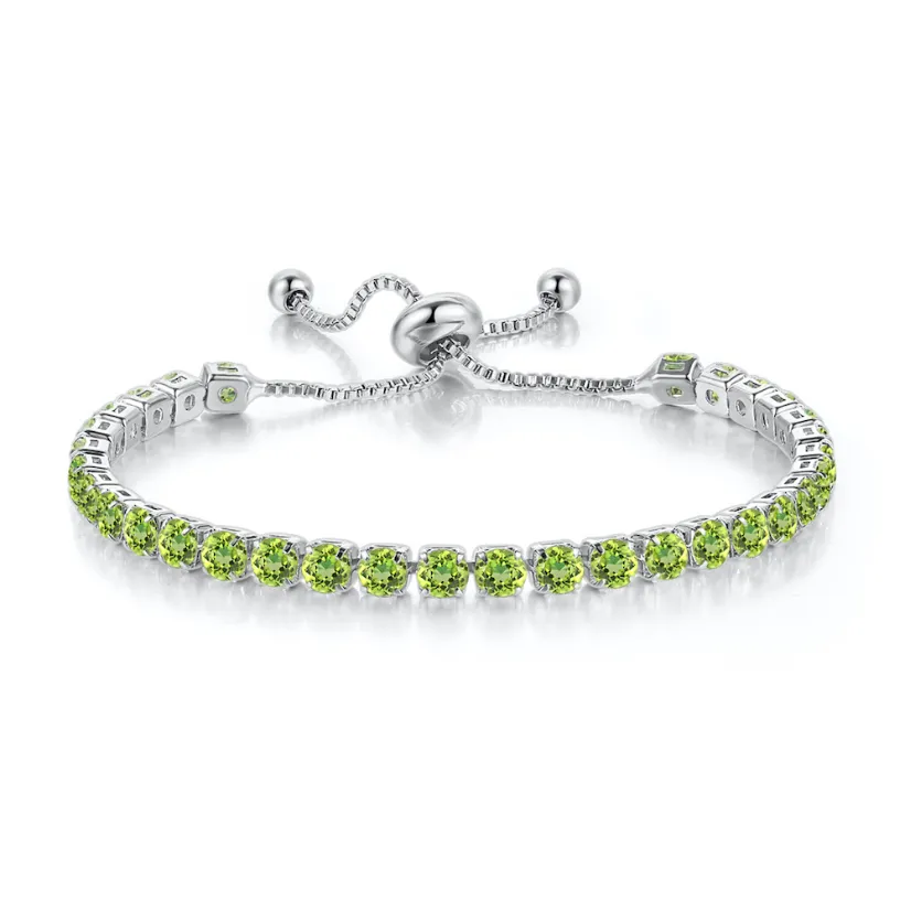 10k White Gold 6 Cttw Created Peridot Round Adjustable Tennis Plated Bracelet