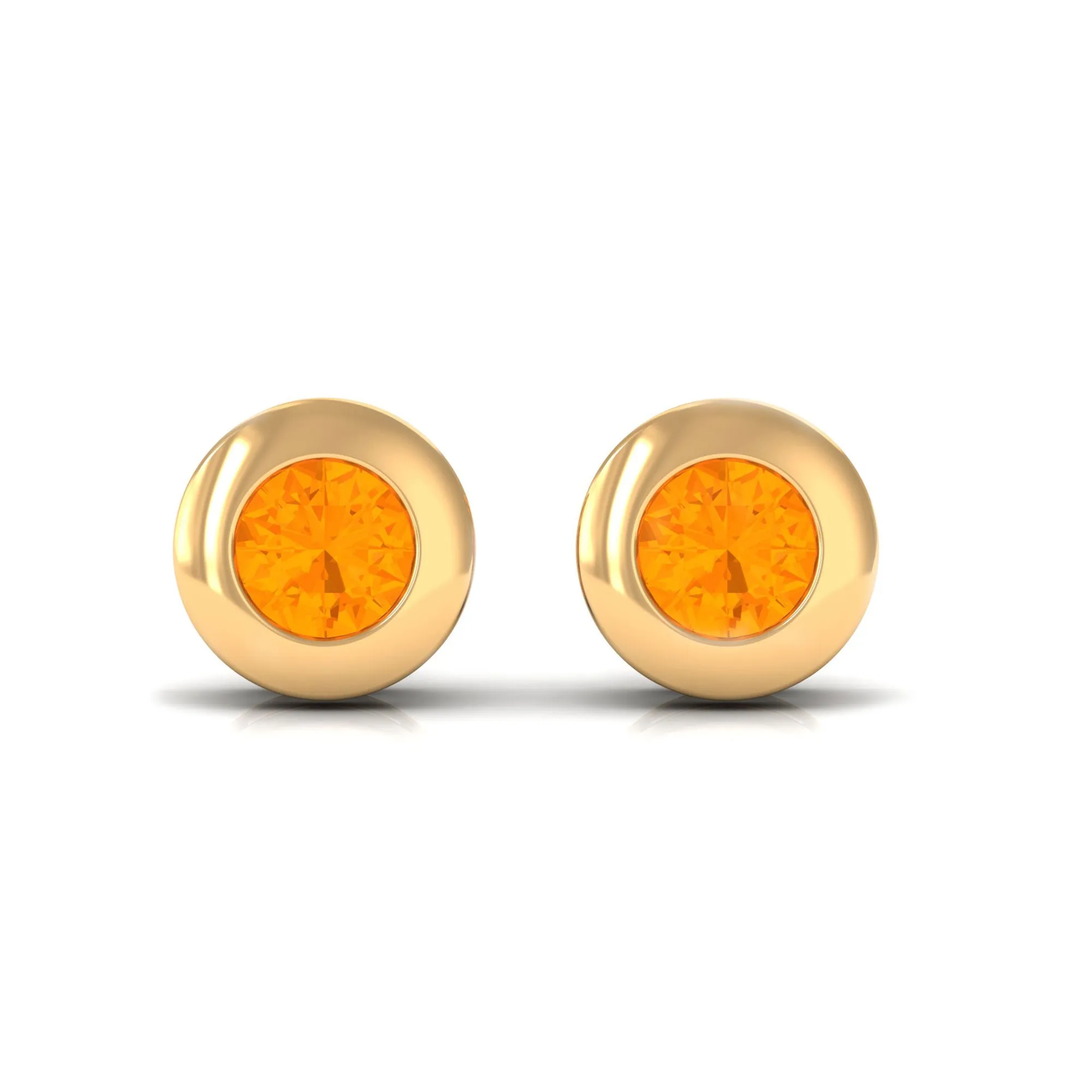 1/2 CT Bezel Set Round Fire Opal Solitaire Stud Earrings