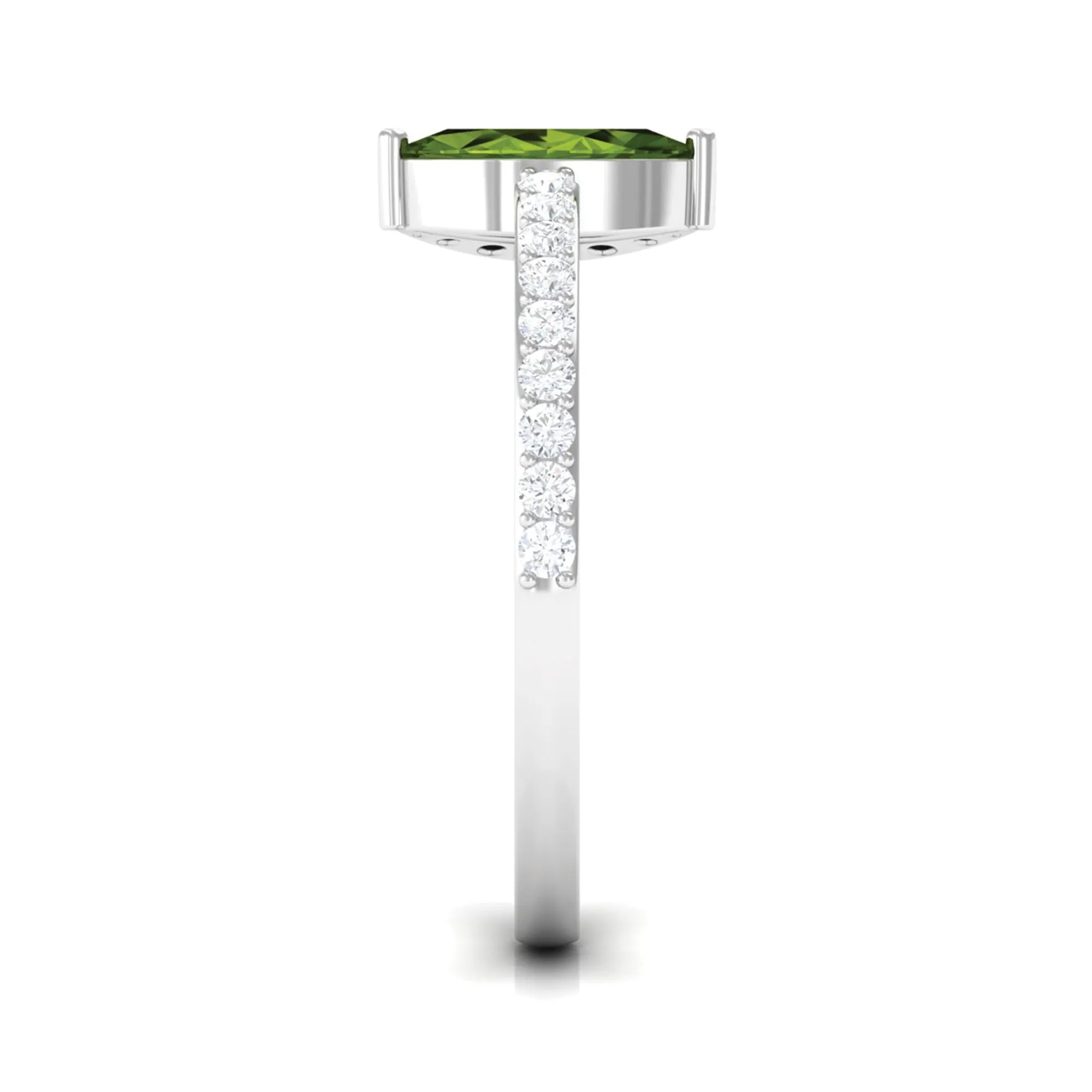 1.25 CT Minimal Marquise Cut Peridot Ring with Diamond Accent