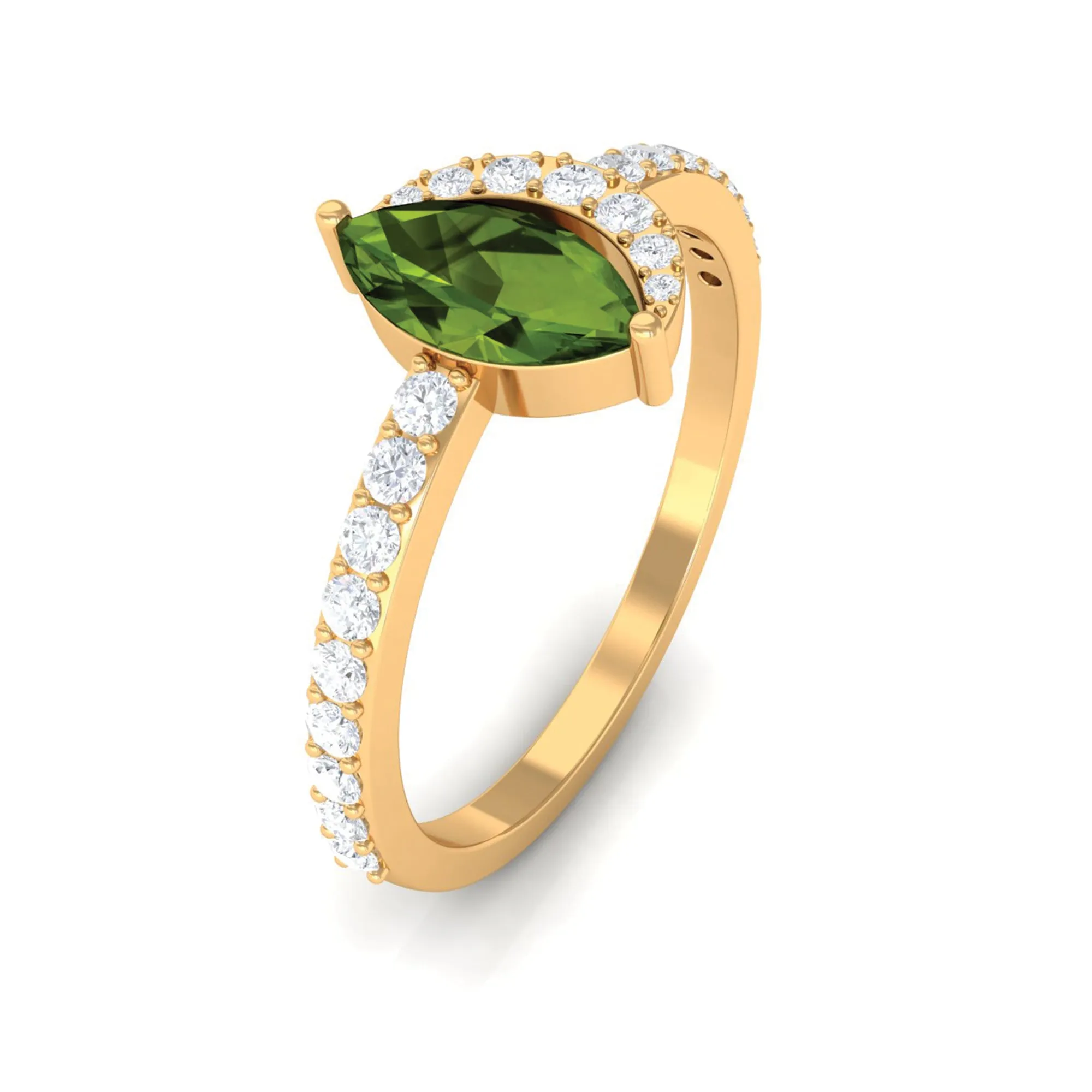 1.25 CT Minimal Marquise Cut Peridot Ring with Diamond Accent