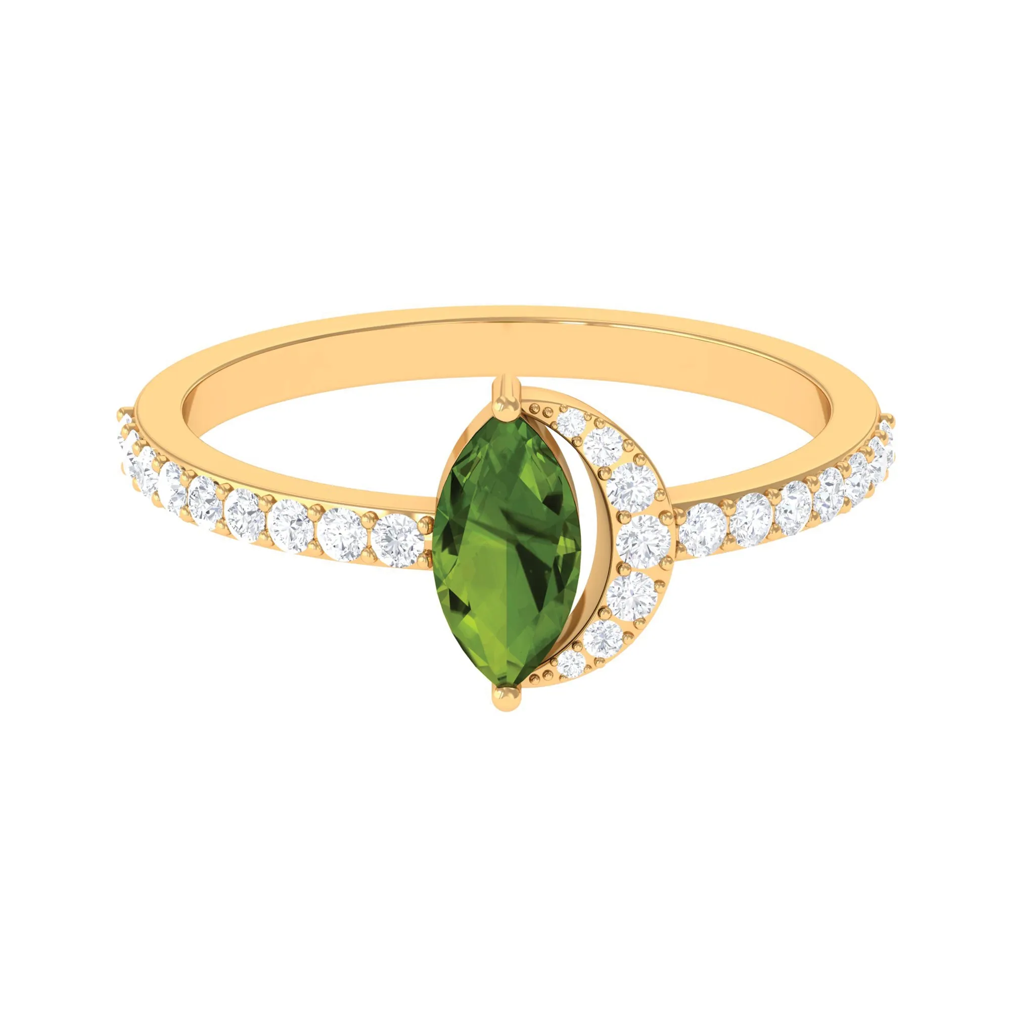 1.25 CT Minimal Marquise Cut Peridot Ring with Diamond Accent