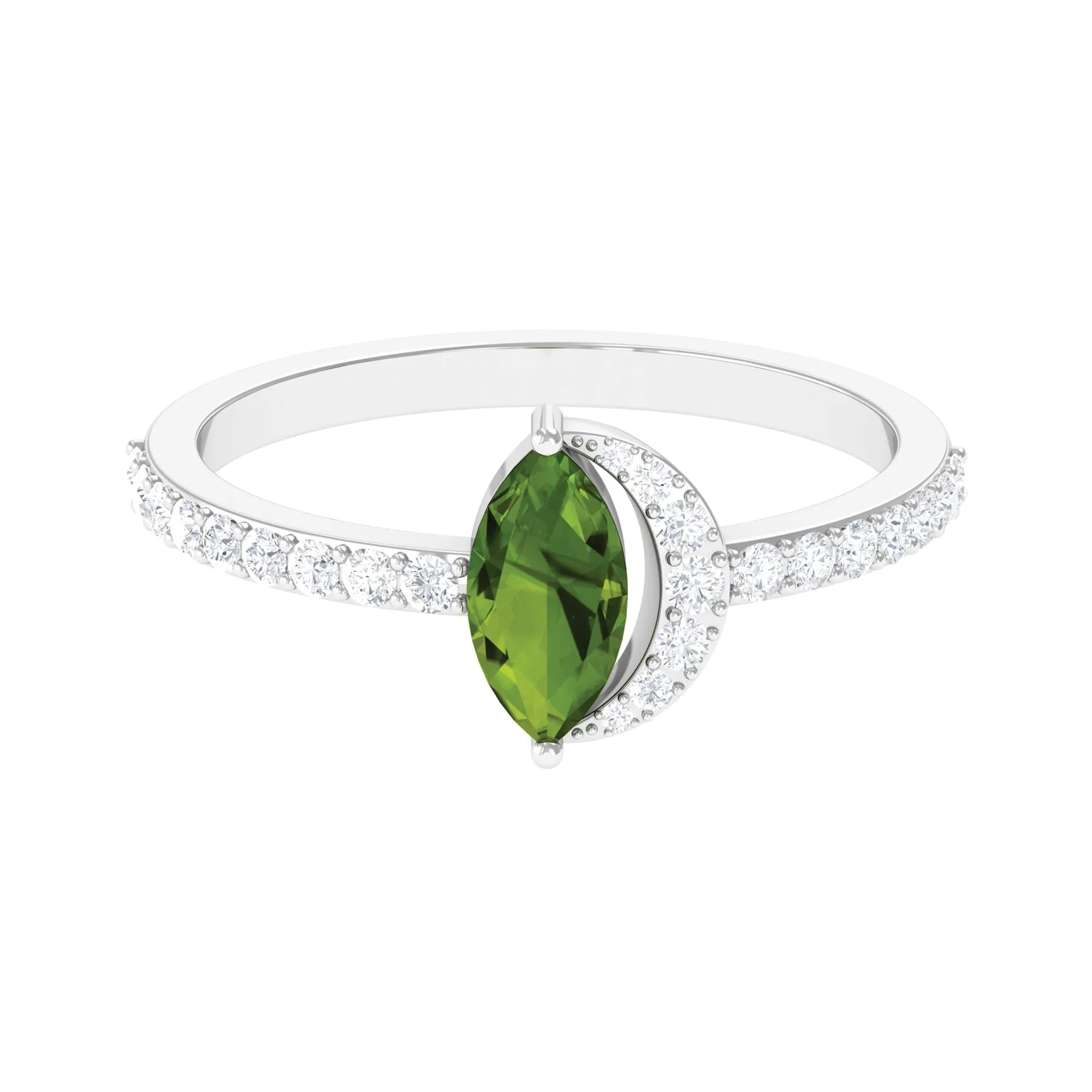 1.25 CT Minimal Marquise Cut Peridot Ring with Diamond Accent