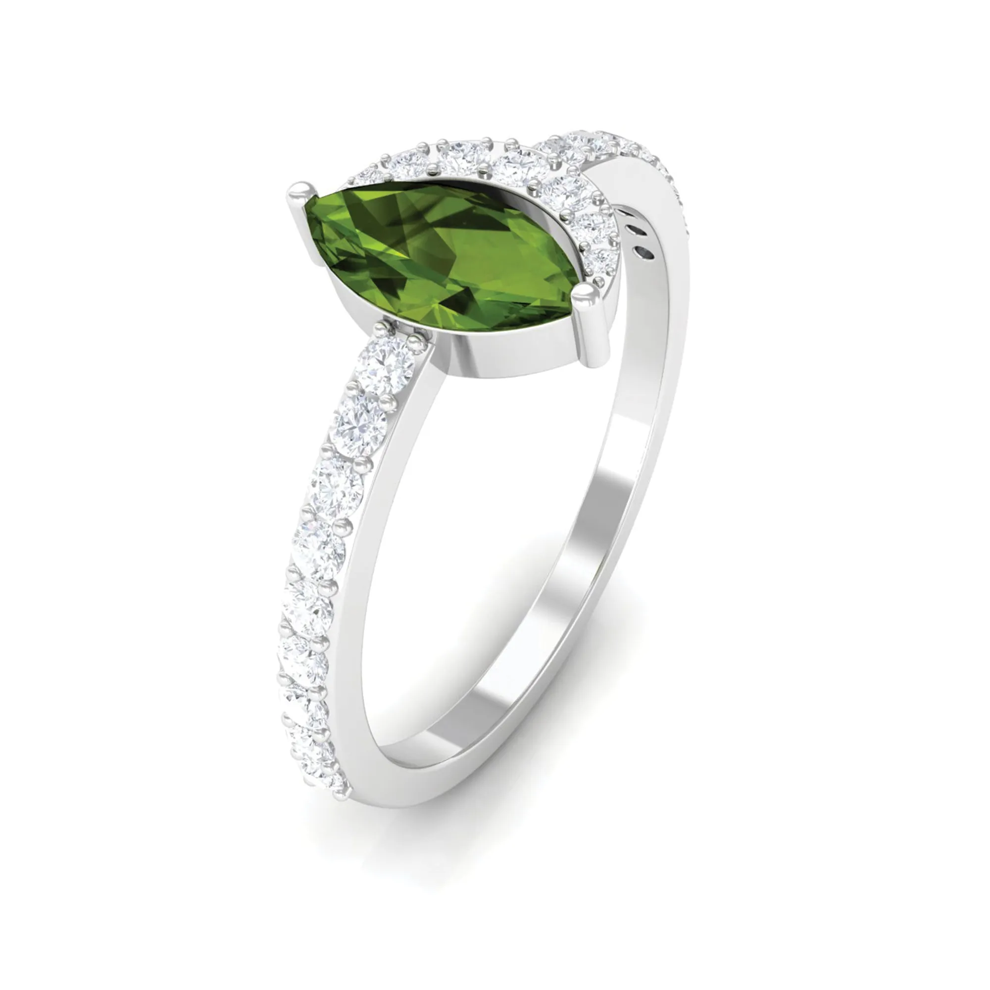 1.25 CT Minimal Marquise Cut Peridot Ring with Diamond Accent