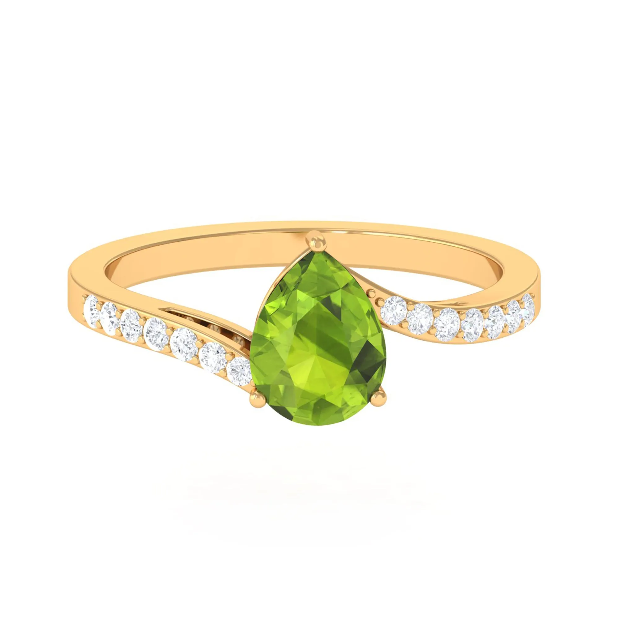 1.25 CT Pear Peridot Solitaire Bypass Ring with Diamond