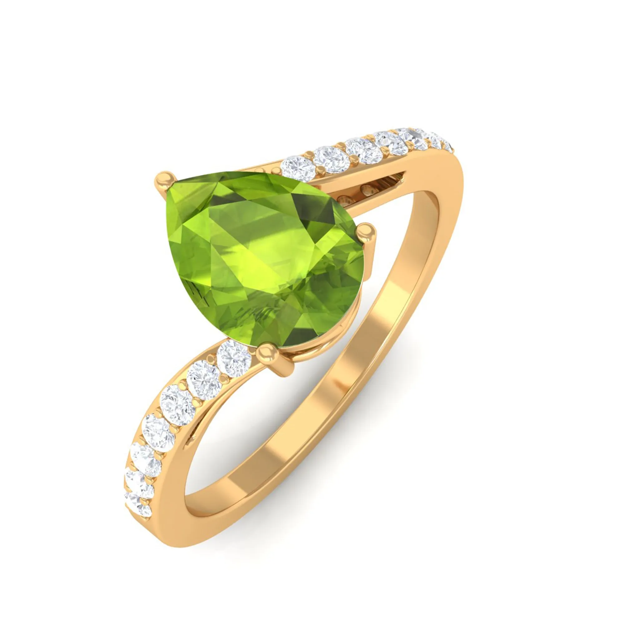 1.25 CT Pear Peridot Solitaire Bypass Ring with Diamond