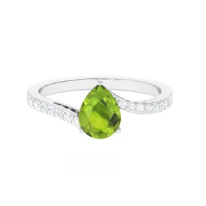 1.25 CT Pear Peridot Solitaire Bypass Ring with Diamond