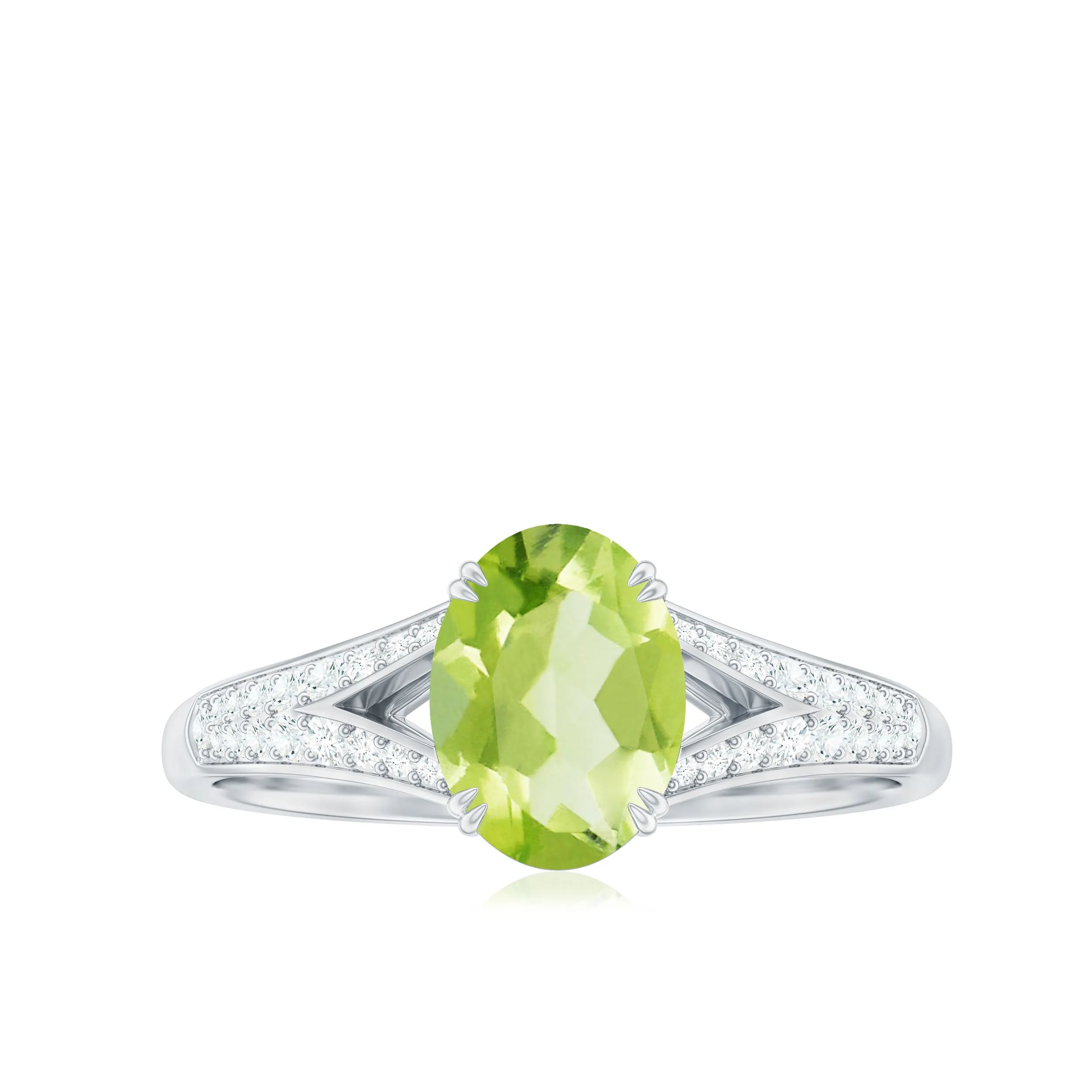 1.25 CT Peridot Solitaire Engagement Ring with Diamond Accent