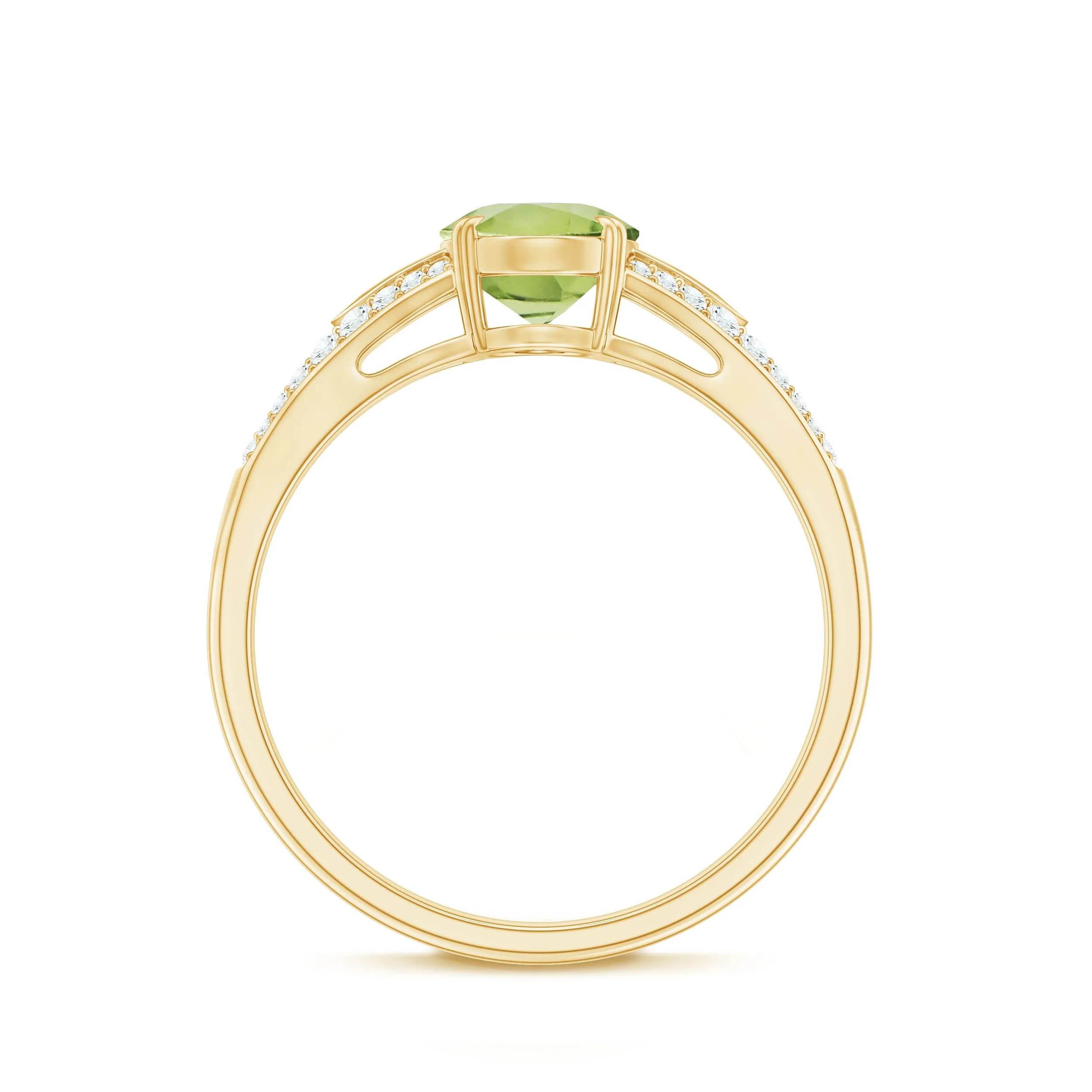 1.25 CT Peridot Solitaire Engagement Ring with Diamond Accent