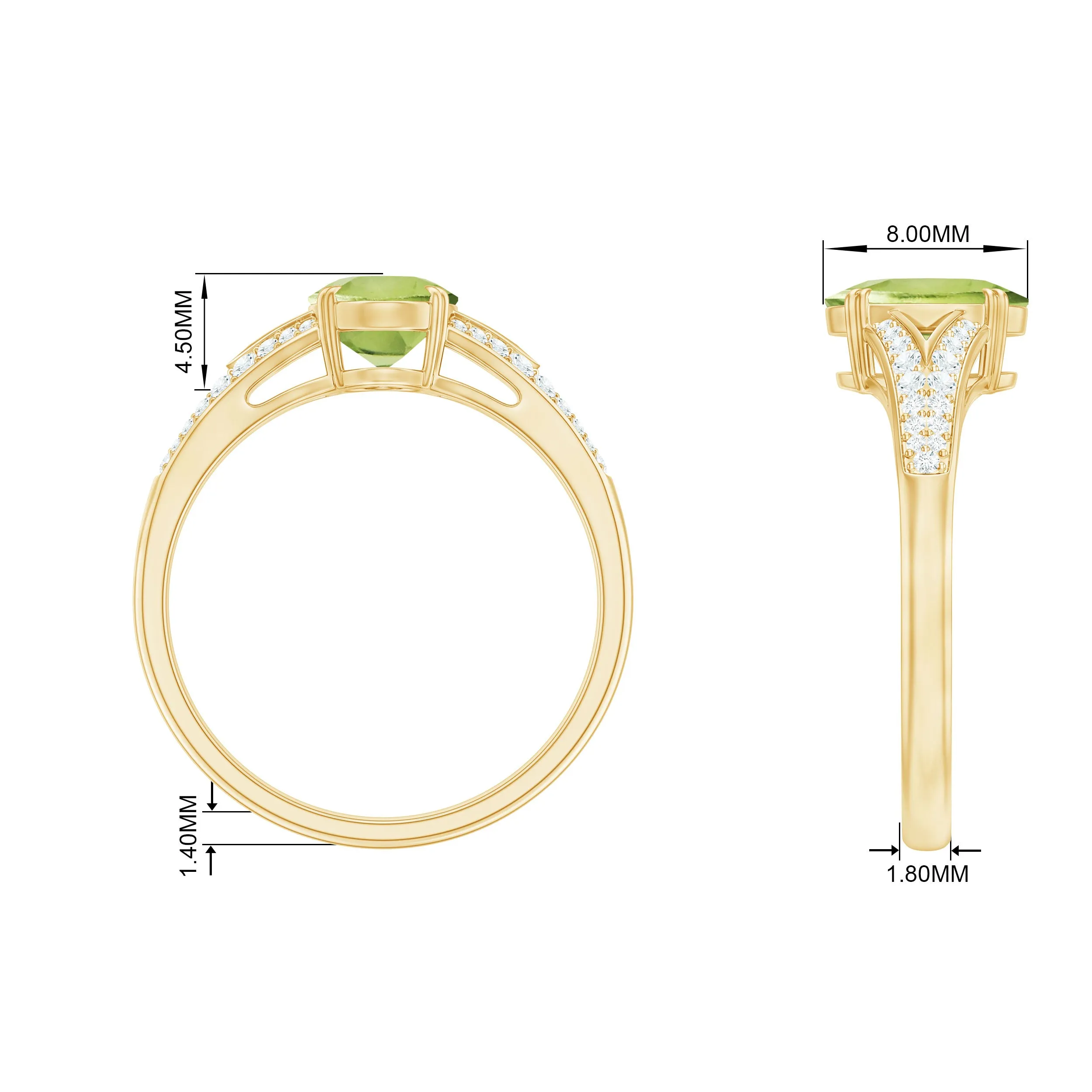 1.25 CT Peridot Solitaire Engagement Ring with Diamond Accent