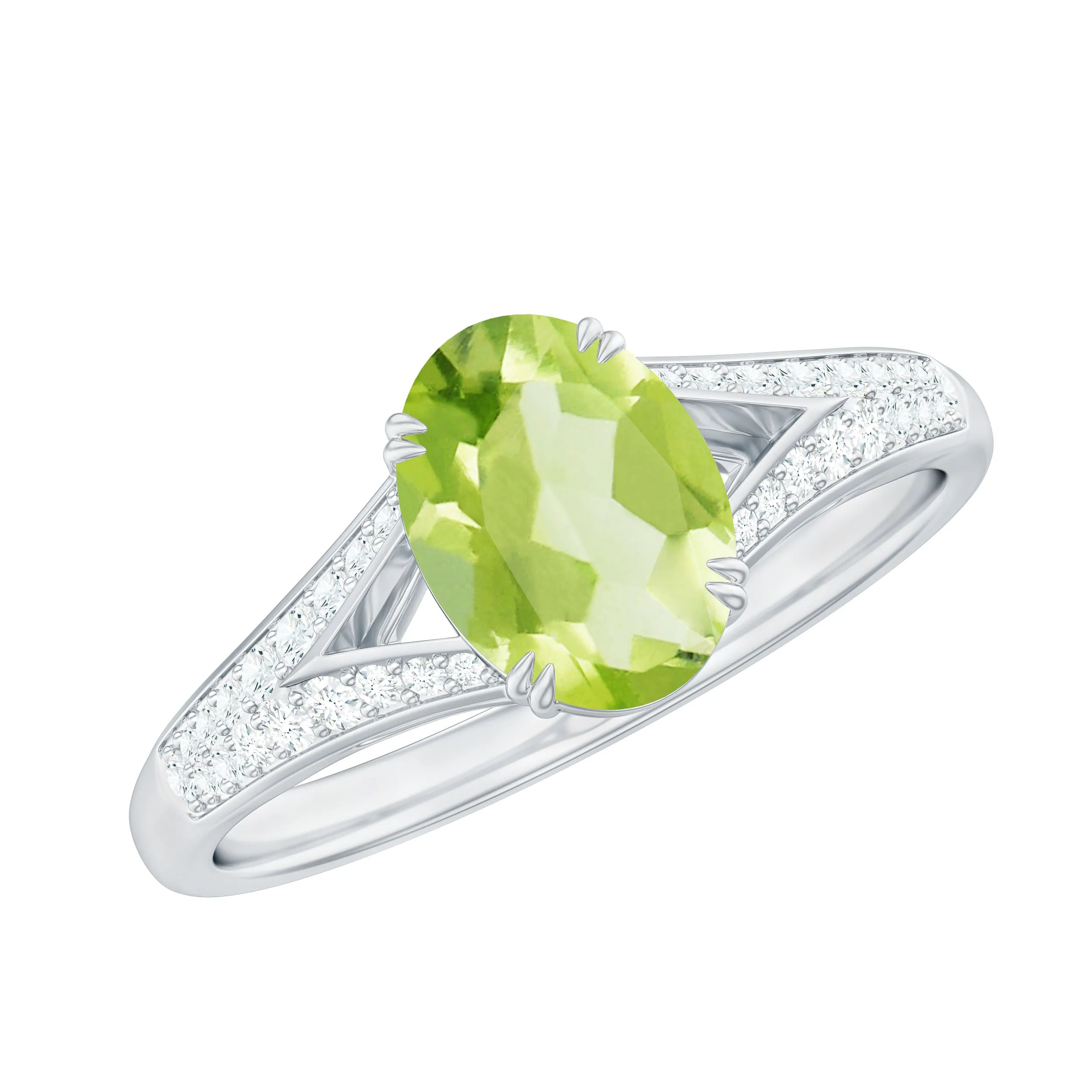 1.25 CT Peridot Solitaire Engagement Ring with Diamond Accent