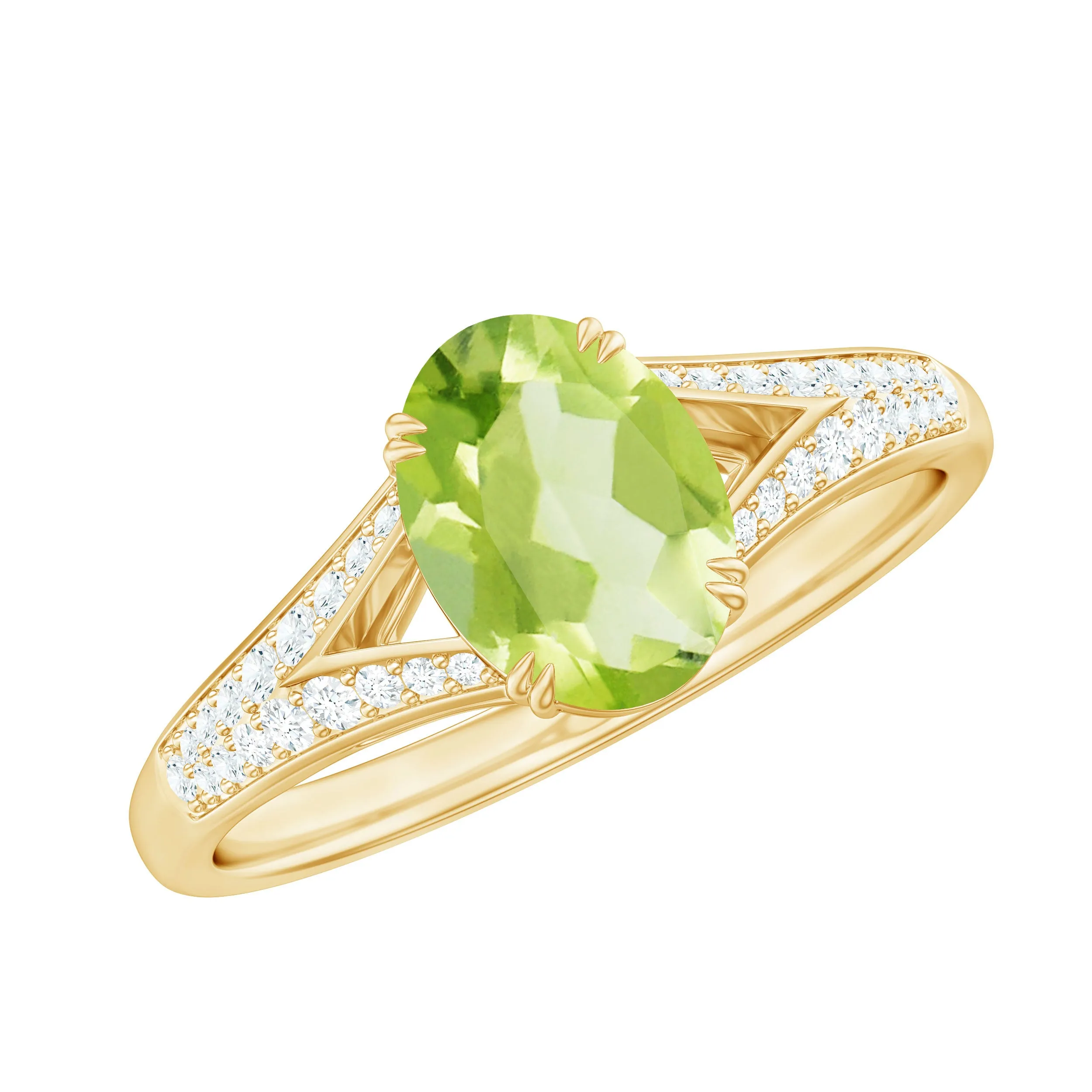 1.25 CT Peridot Solitaire Engagement Ring with Diamond Accent