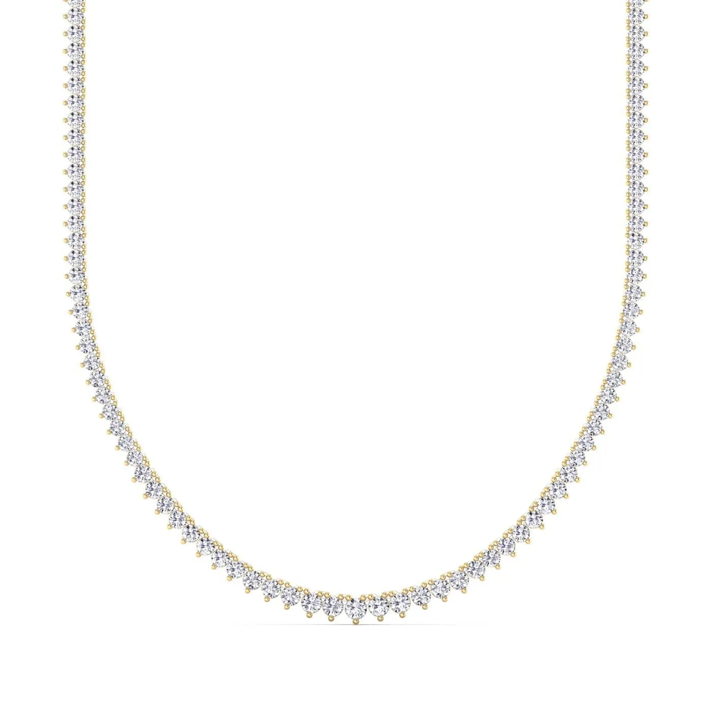 14K & 18K Gold and Diamond Tennis Necklace Graduated 3-Prong Setting, Lab Grown, 12ct, 15ct, 20cts