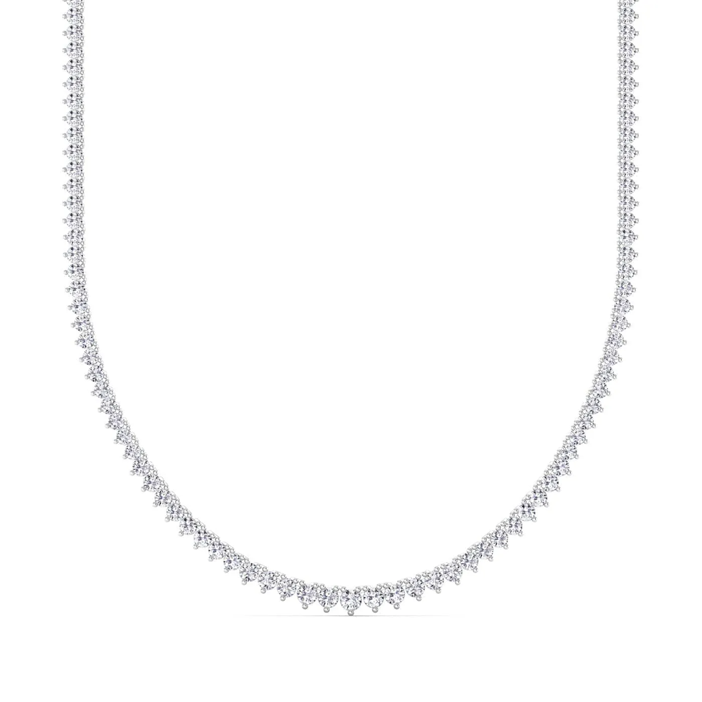 14K & 18K Gold and Diamond Tennis Necklace Graduated 3-Prong Setting, Lab Grown, 12ct, 15ct, 20cts