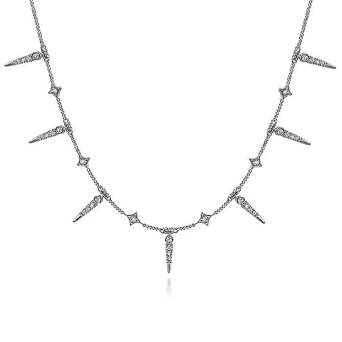 14K Gold Alternating Diamond Spike Necklace