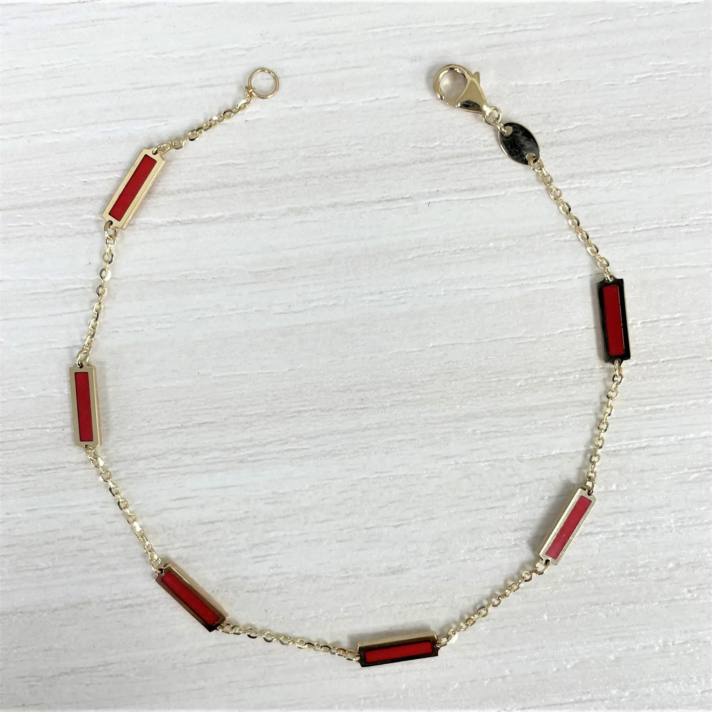 14k Gold & Coral Station Bar Bracelet