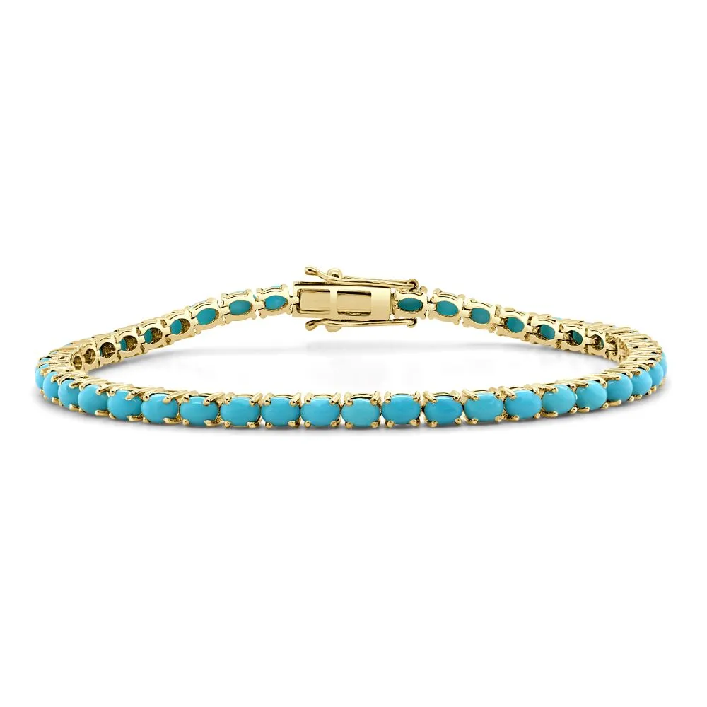 14K Gold & Turquoise Tennis Bracelet - 7.00ct