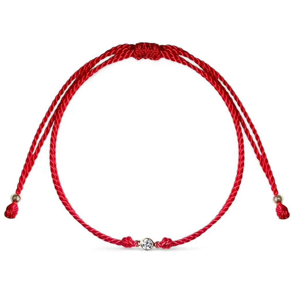 14K Gold Diamond Bezel Red String Bracelet - Luck & Protection