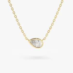 14K Gold Horizontal Pear Shape Diamond Solitaire Necklace