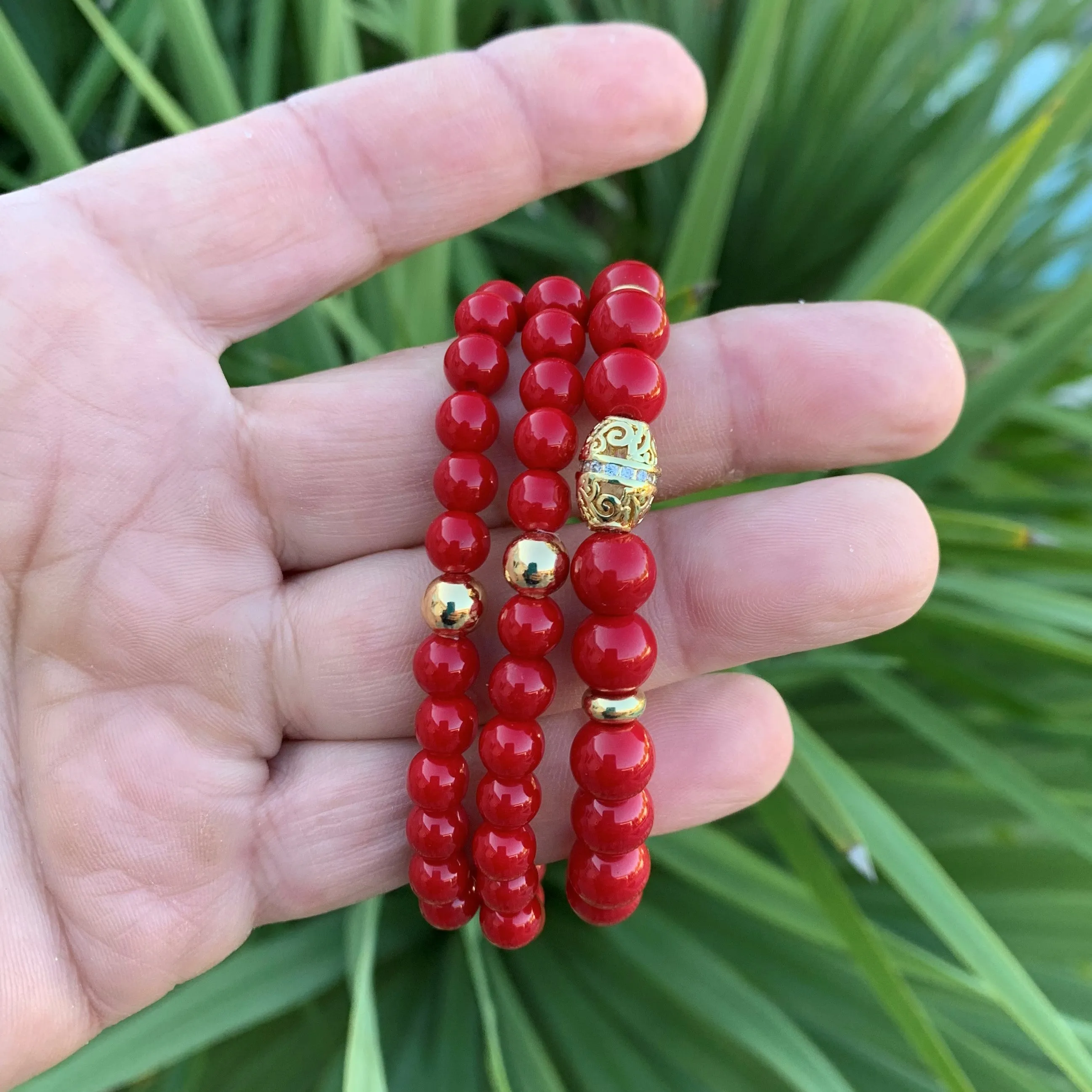 14K gold red coral bracelet