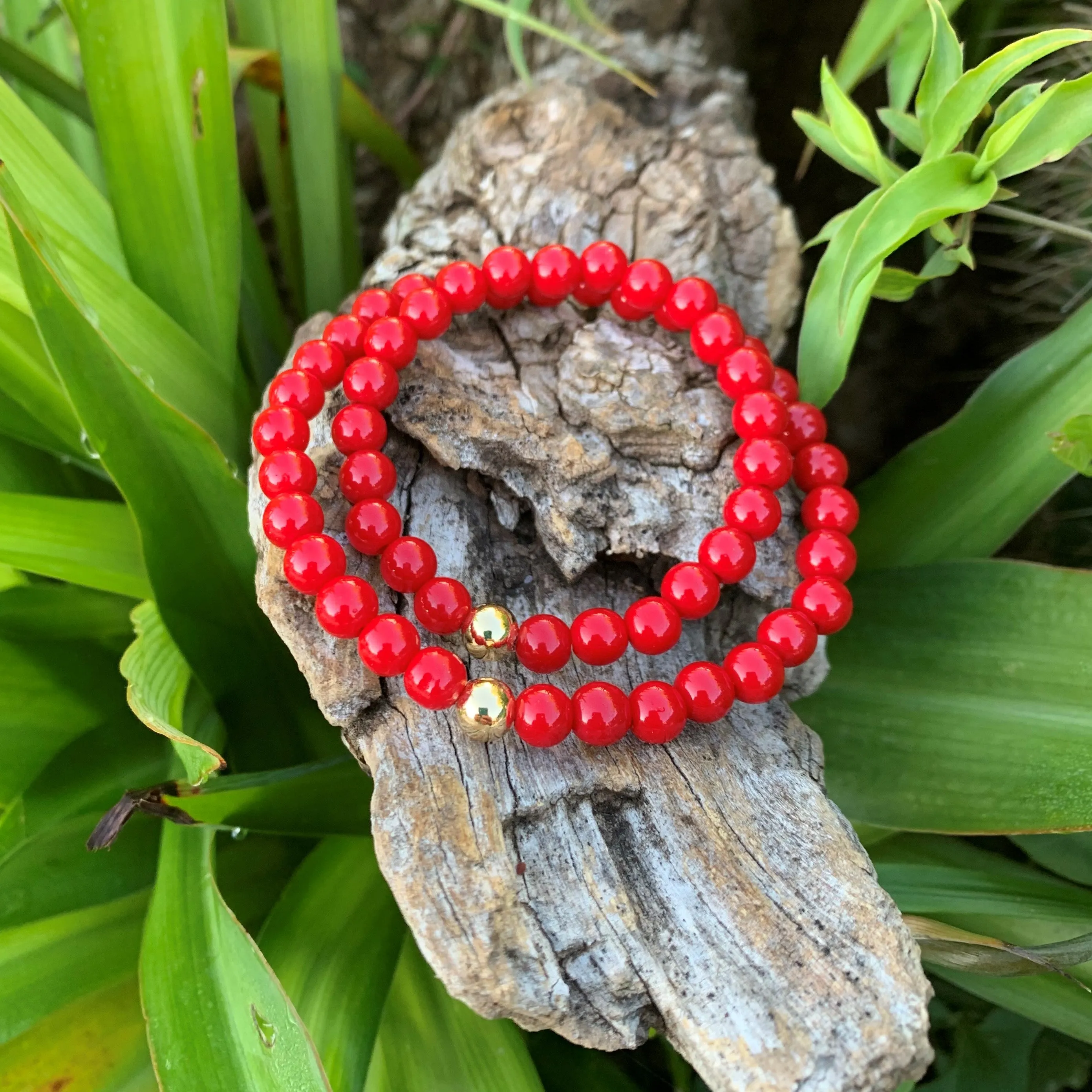 14K gold red coral bracelet