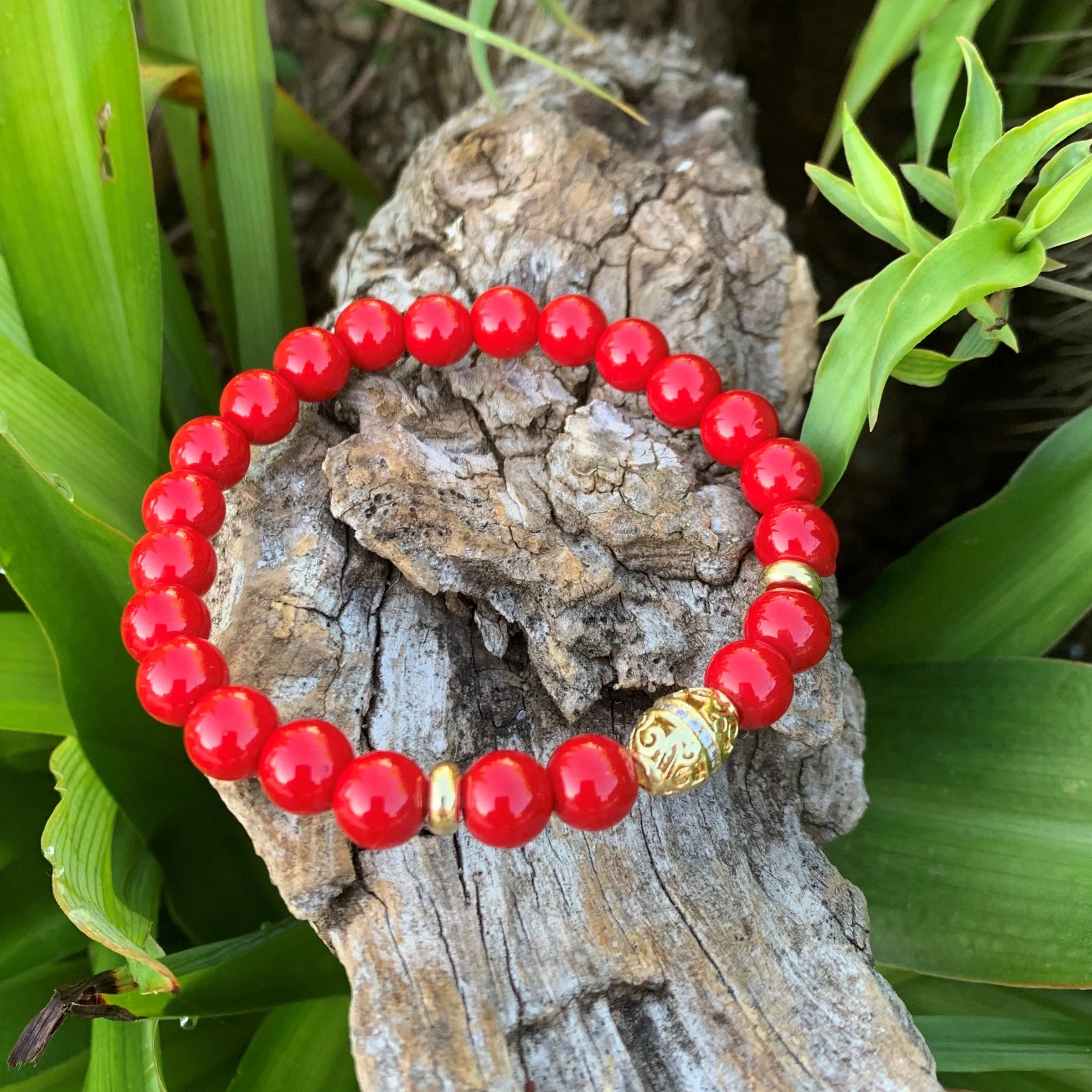 14K gold red coral bracelet