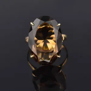 14K Gold Vintage 15.5 CTW Smoky Quartz Ring, Sz 7.5