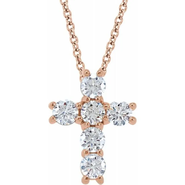 14K Rose 1 1/6 CTW Natural Diamond Cross 18" Necklace