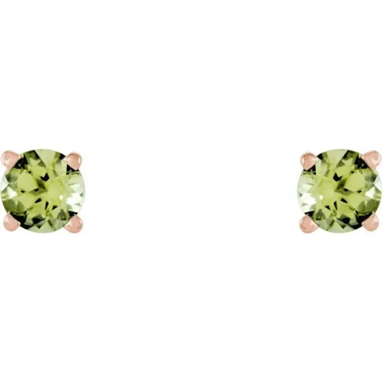 14K Rose 5 mm Natural Peridot Stud Earrings