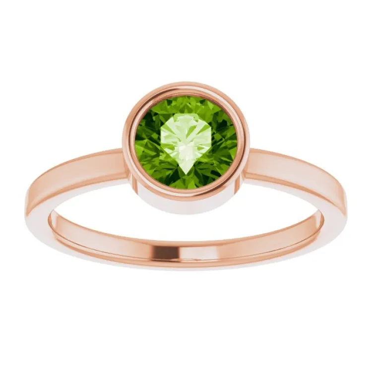 14K Rose 6 mm Natural Peridot Ring