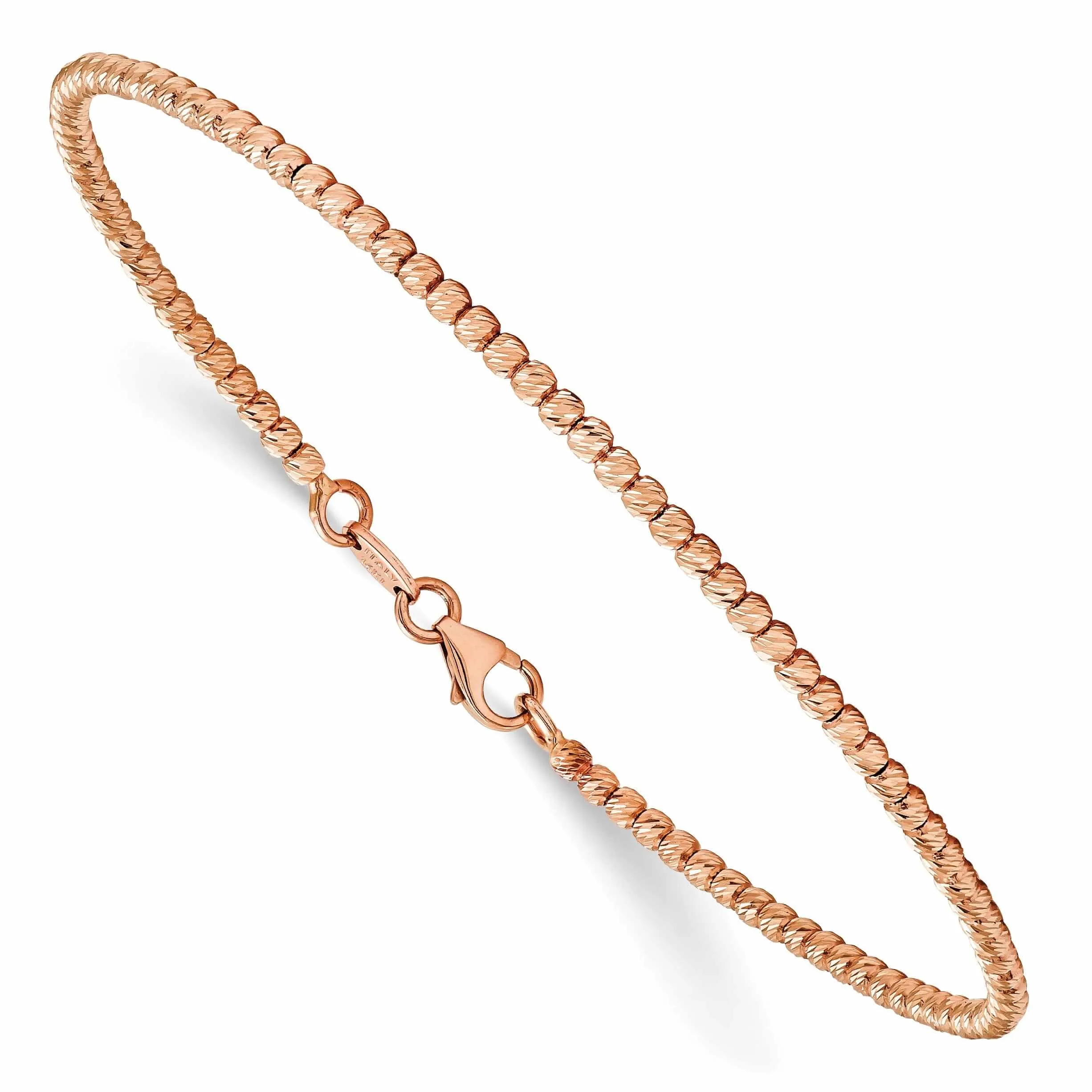 14K Rose Gold Polished D.C Beaded Bracelet