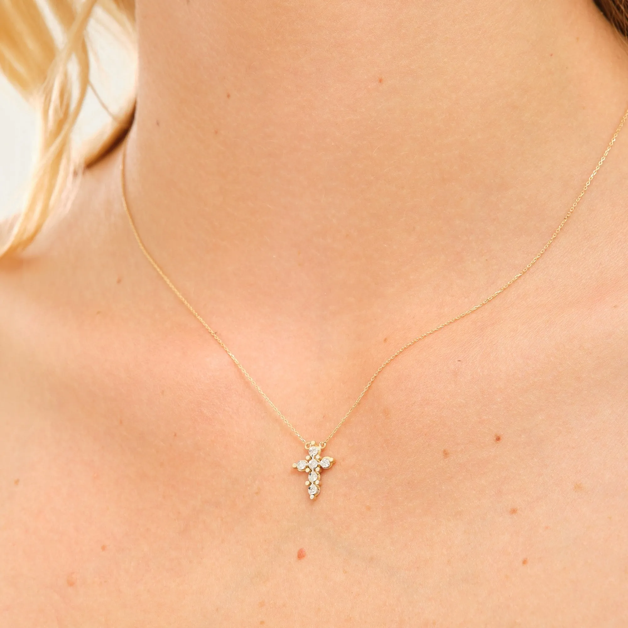 14K Solid Gold Cross Necklace with Diamonds