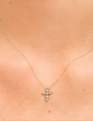 14K Solid Gold Cross Necklace with Diamonds