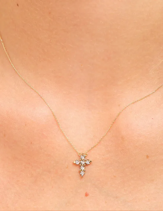 14K Solid Gold Cross Necklace with Diamonds