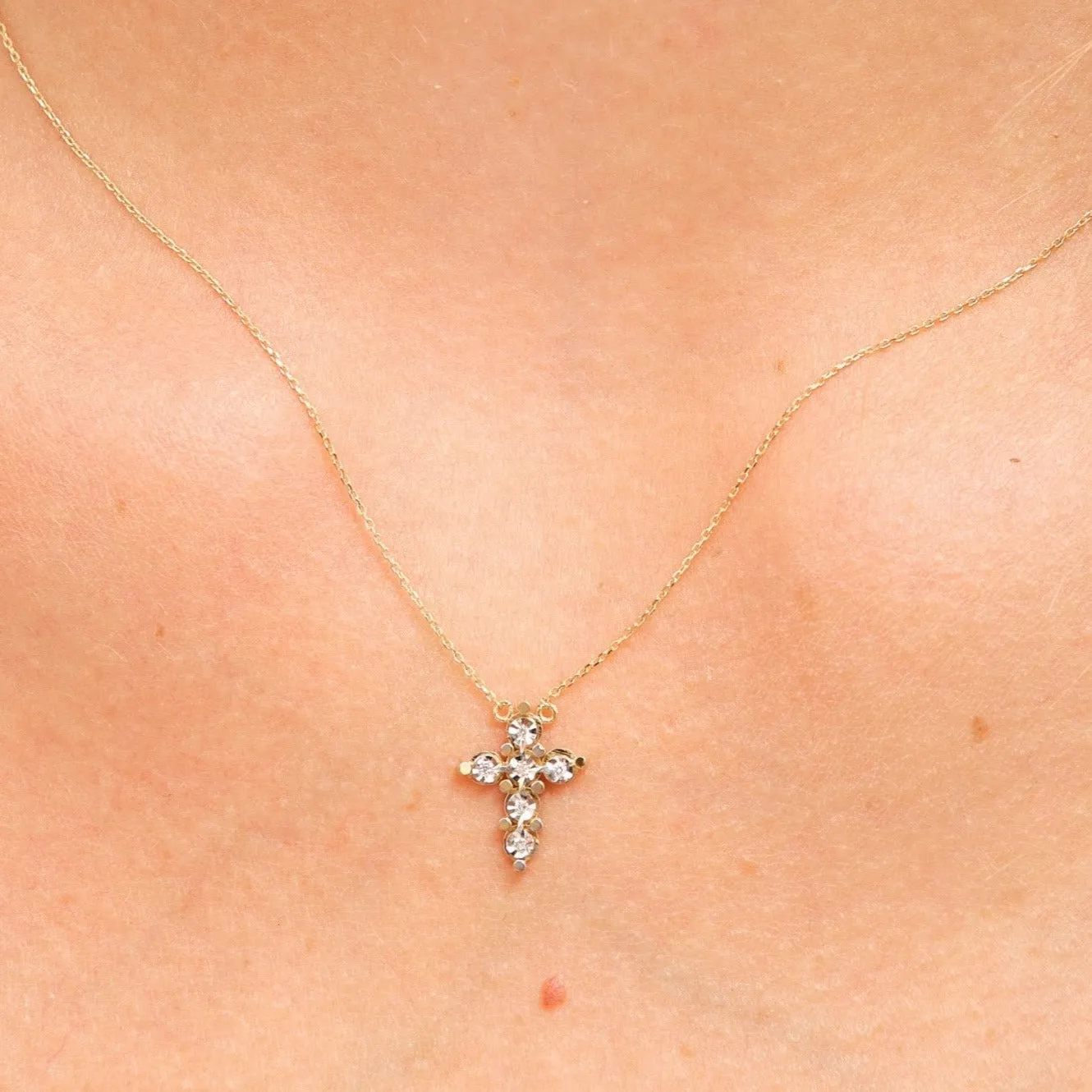 14K Solid Gold Cross Necklace with Diamonds